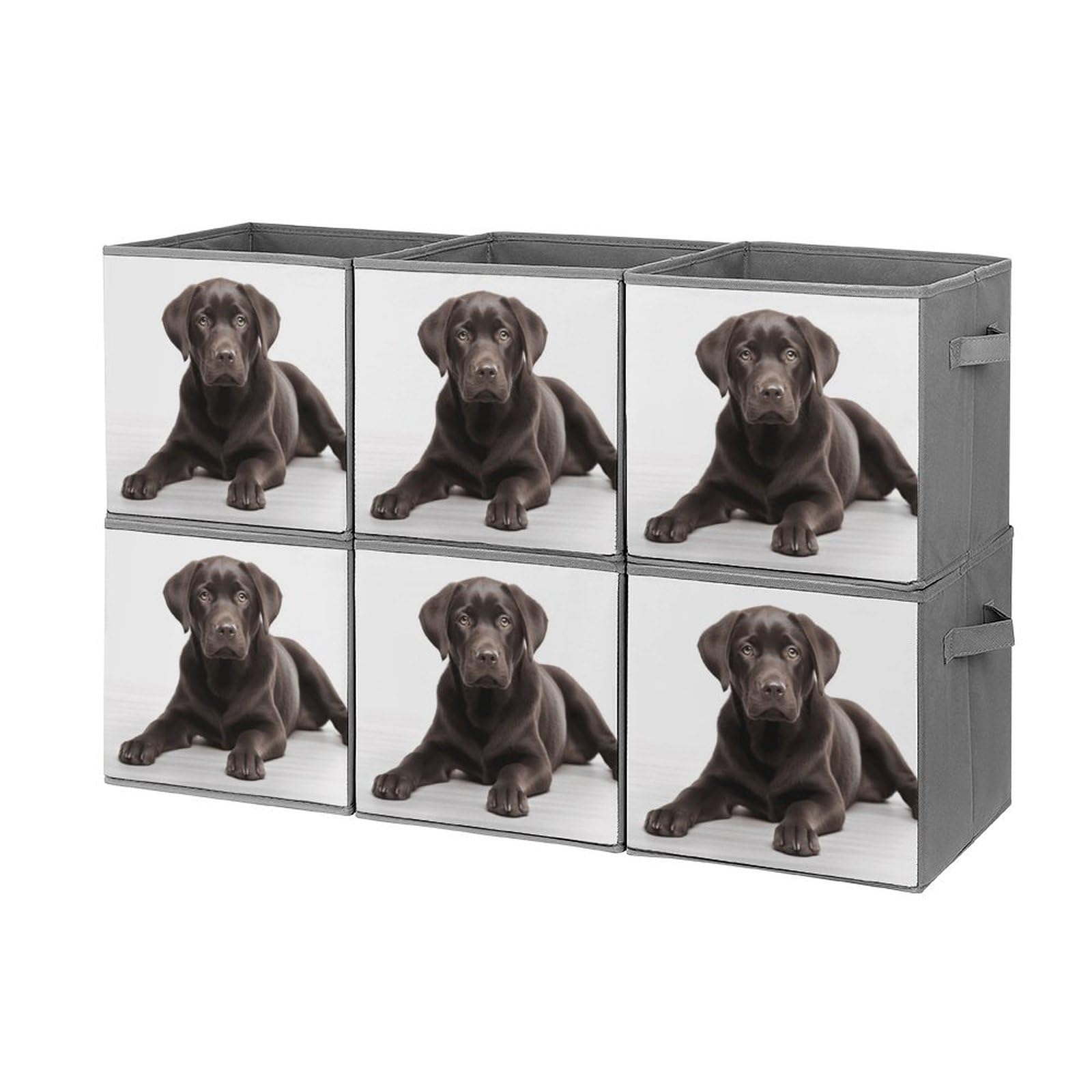 6-Pack Collapsible Storage Bins with Handles - Dog Printed Foldable Organizer Boxes for Home, Kitchen, Bathroom & Pet Supplies | Space-Saving Shelving Baskets for Closet, Laundry & Toy Storage