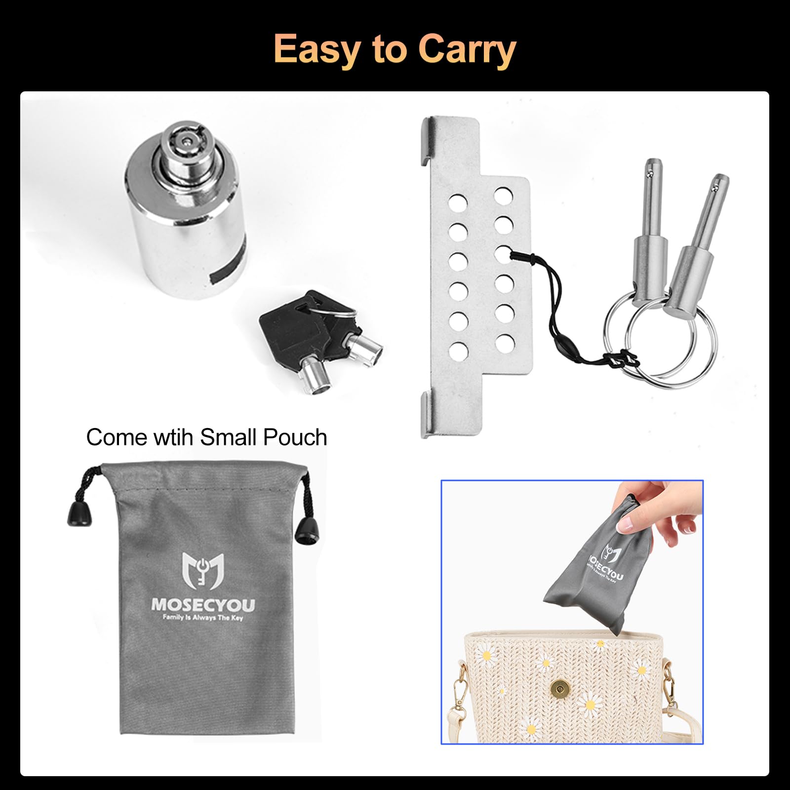 MOSECYOU Portable Keyed Door Lock - No Drill Installation for Home, Apartment, Bedroom, Hotel & Travel Security | Child Safety Protection Extra Lock with Key | Perfect for Temporary Use, Renters & Enhanced Privacy