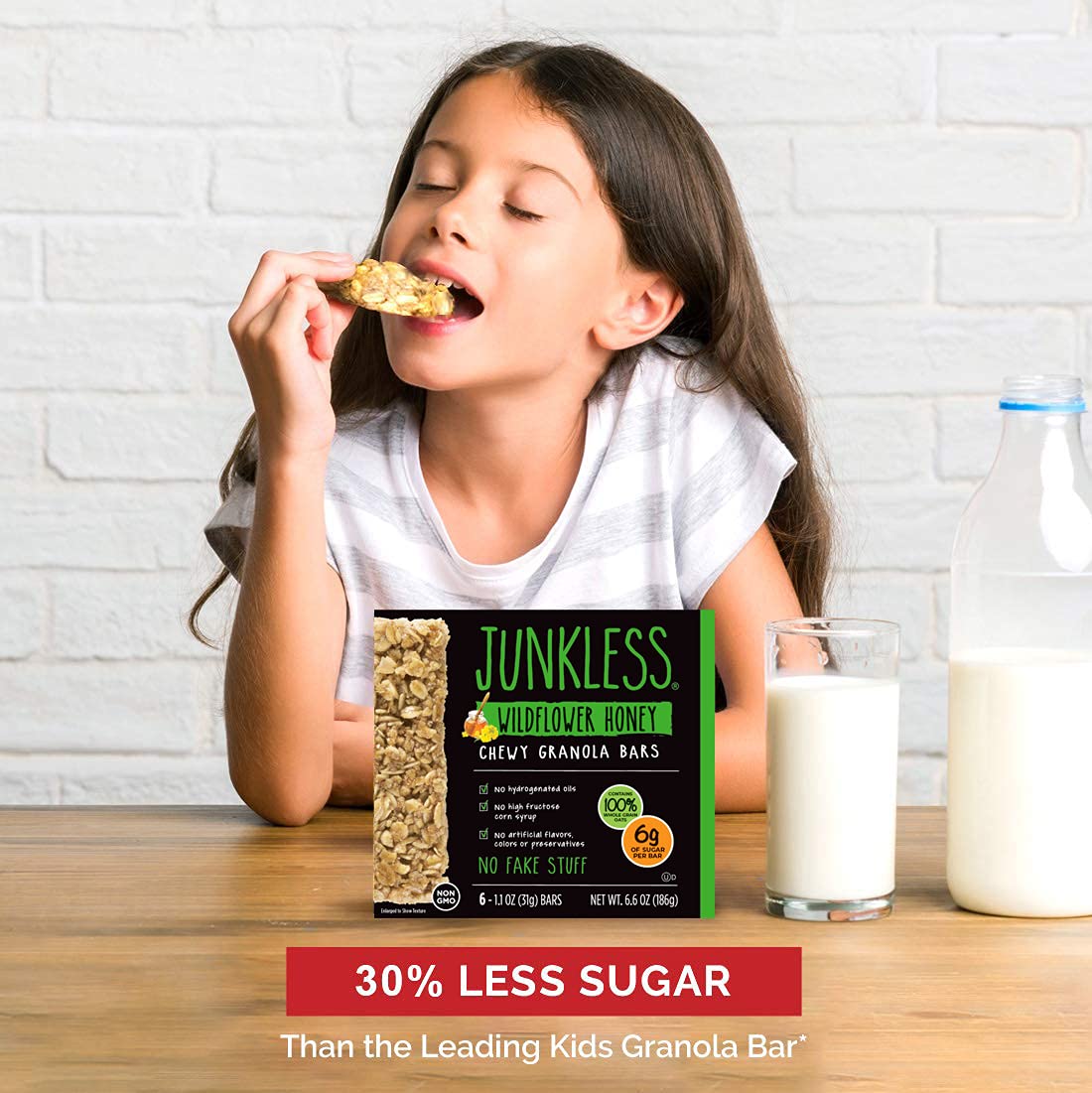 Junkless Oats & Honey Chewy Granola Bars - Low Sugar, Healthy Snack, 1.1oz Bars (6 Pack) - Perfect for School Lunches, Hiking & On-the-Go Energy