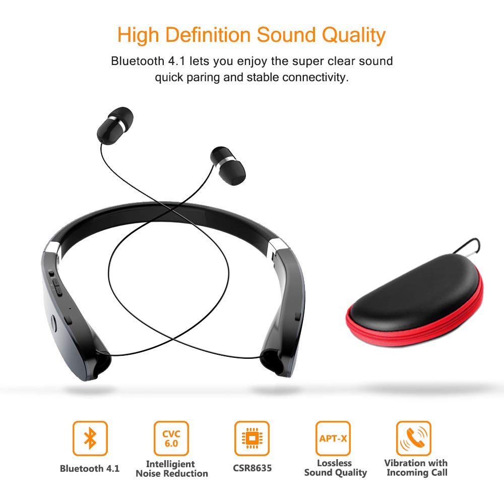 Foldable Bluetooth Headphones - Lightweight Retractable Wireless Headset with Noise Cancelling for Running, Gym & Workout | Comfortable Neckband Design with Carry Case (Gray Matte) | Perfect for Commuting, Travel & Fitness Activities