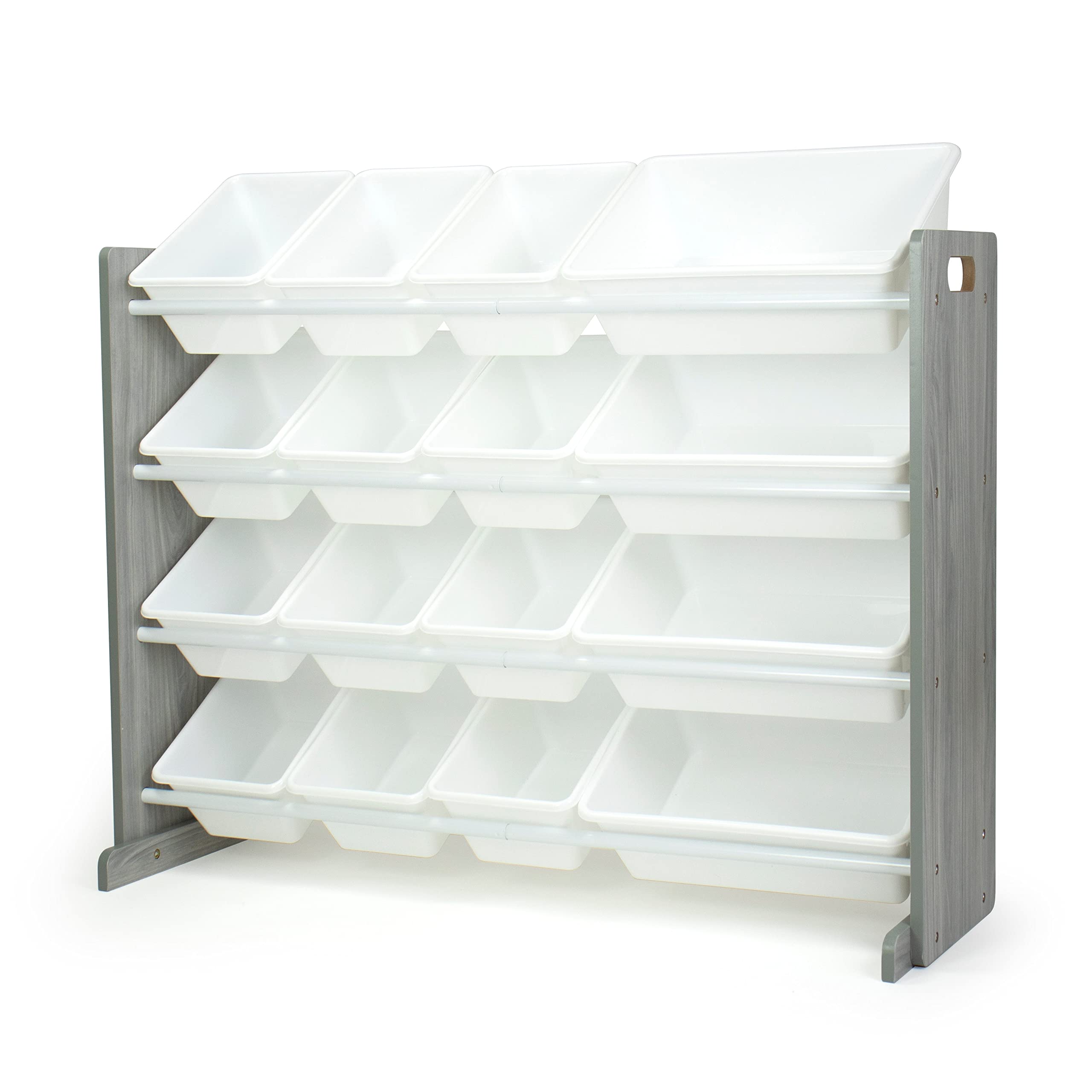 Humble Crew Slate Super Sized Toy Storage Organizer with 16 Bins - Grey Wood Grain & White - Perfect for Kids' Room, Playroom, and Classroom Organization