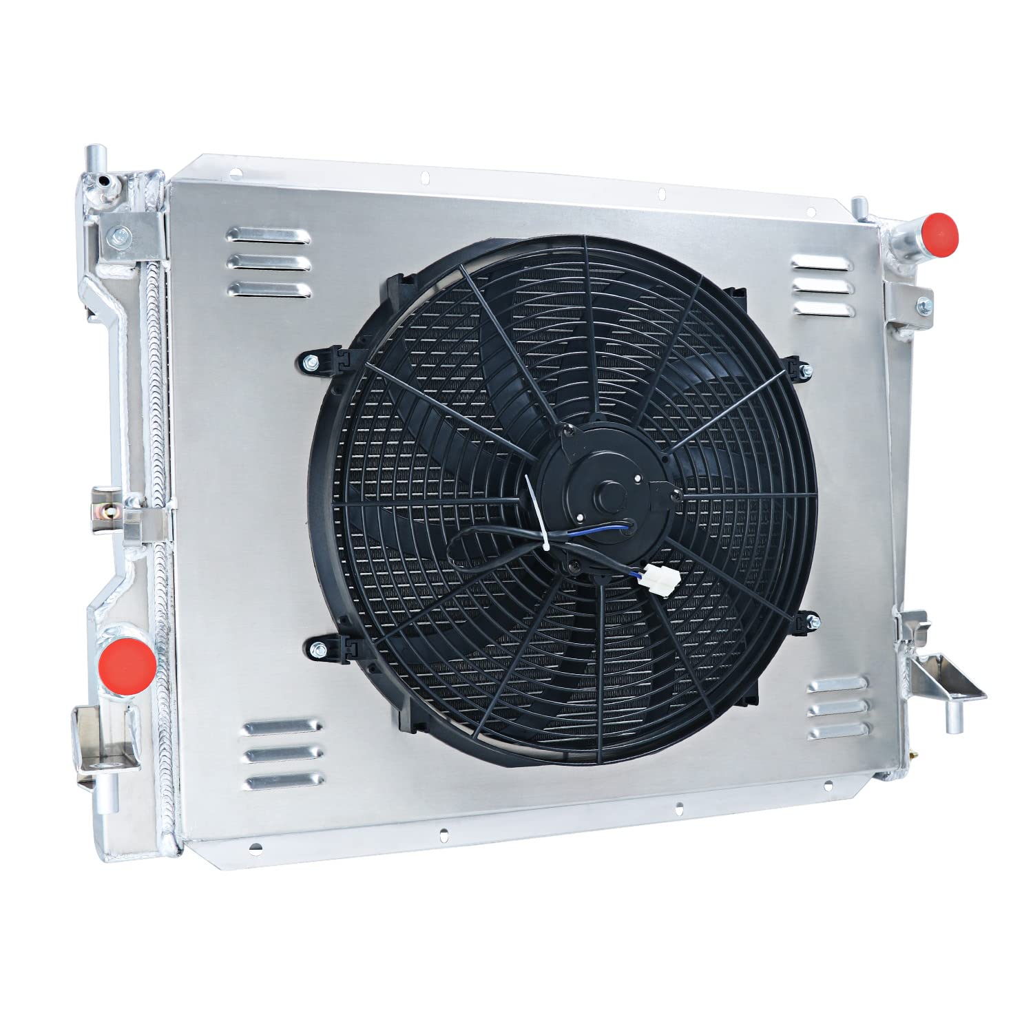 High Performance 4-Row Aluminum Radiator with Shroud & Fan Kit for 2005-2014 Ford Mustang 3.7L-5.0L V8 - Perfect for Racing, Off-Road & Daily Driving