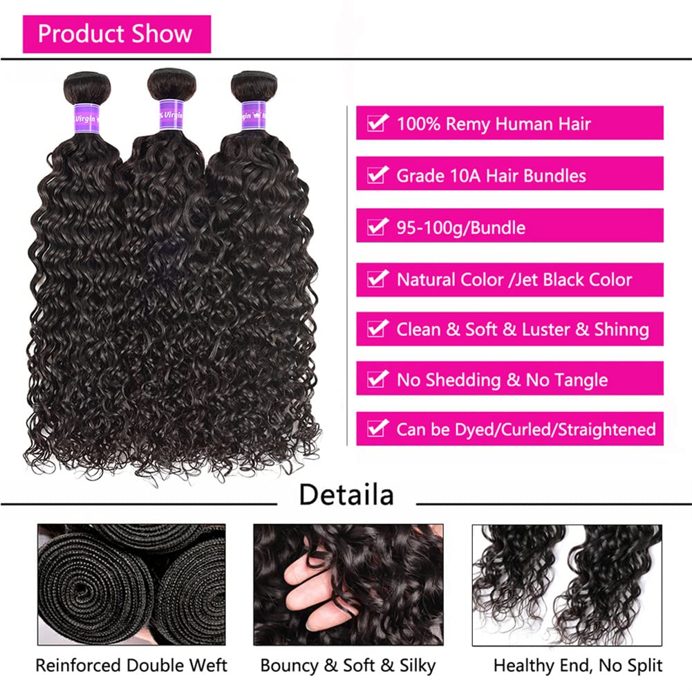 Brazilian Virgin Remy Human Hair Extensions - 4 Bundles Water Wave Weave (22 24 26 28 Inch) Natural Color Curly Hair for Women - Perfect for Daily Styling, Parties & Special Occasions