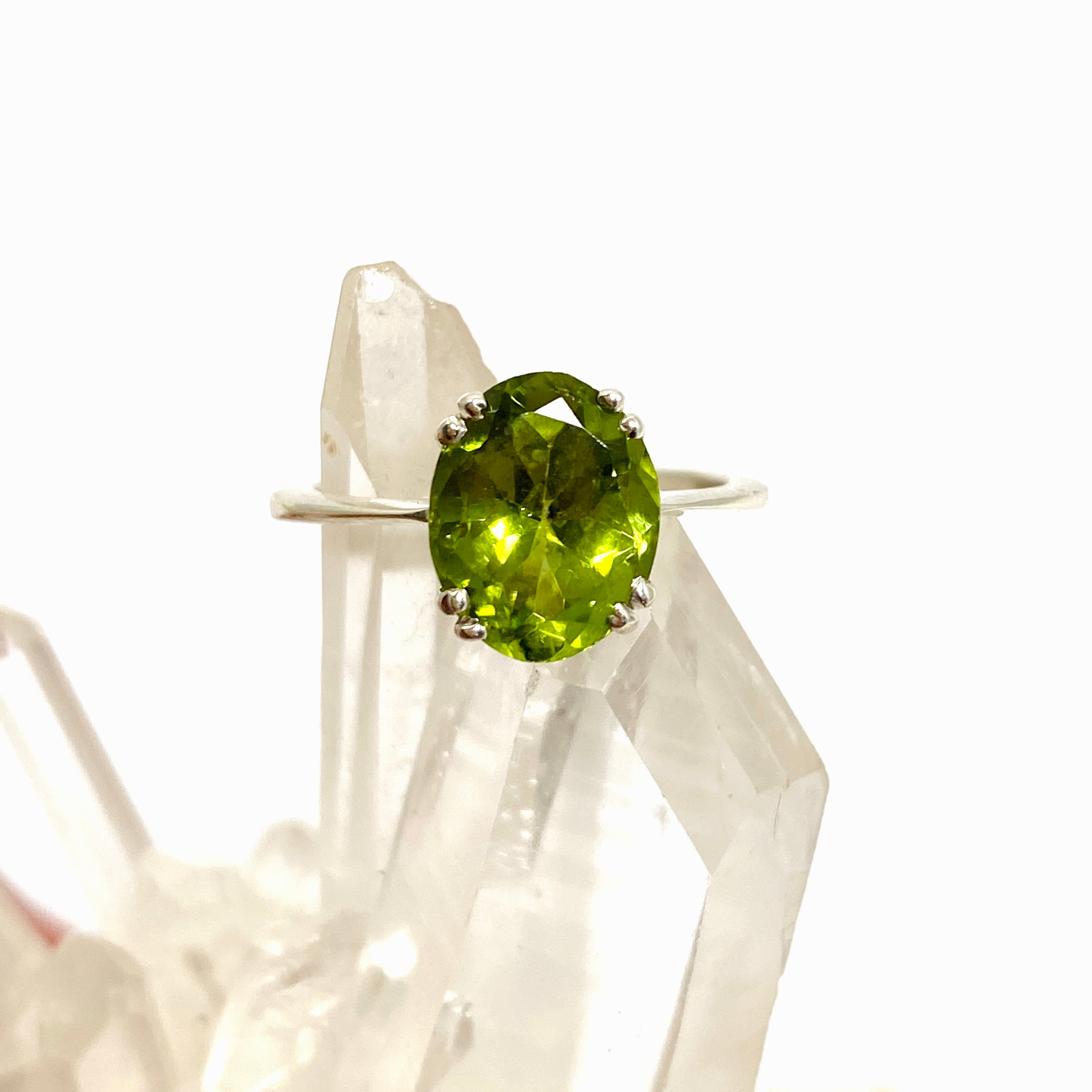 Peridot Oval Faceted Ring Size 5.5 - Dainty Green Gemstone Jewelry for Women - Perfect for Engagement, Anniversary & Everyday Wear