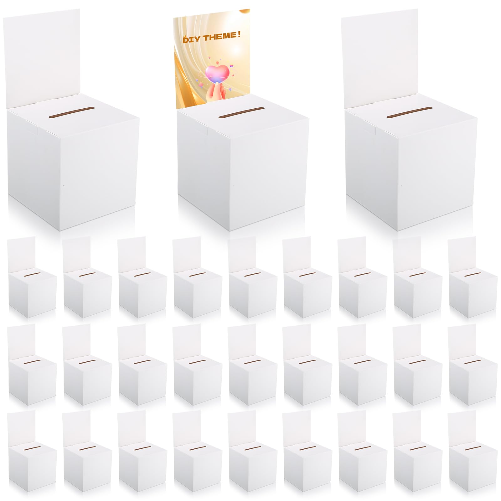 50 Pcs Bulk Raffle Boxes with Slots - Ballot Box, Donation Box for Fundraising, Voting, Auctions & Charity Events - Removable Header for Customization - Perfect for Ticket Collection, Contests & Suggestion Boxes (50 Pack)