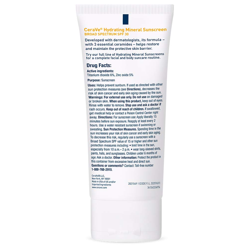 CeraVe 100% Mineral Sunscreen SPF 30 for Face - Zinc Oxide & Titanium Dioxide Sunblock with Hyaluronic Acid, Niacinamide & Ceramides | Oil-Free, Non-Greasy | Travel Size 2.5 oz | Daily UV Protection for Sensitive Skin | Perfect for Beach, Outdoor Activities & Everyday Use
