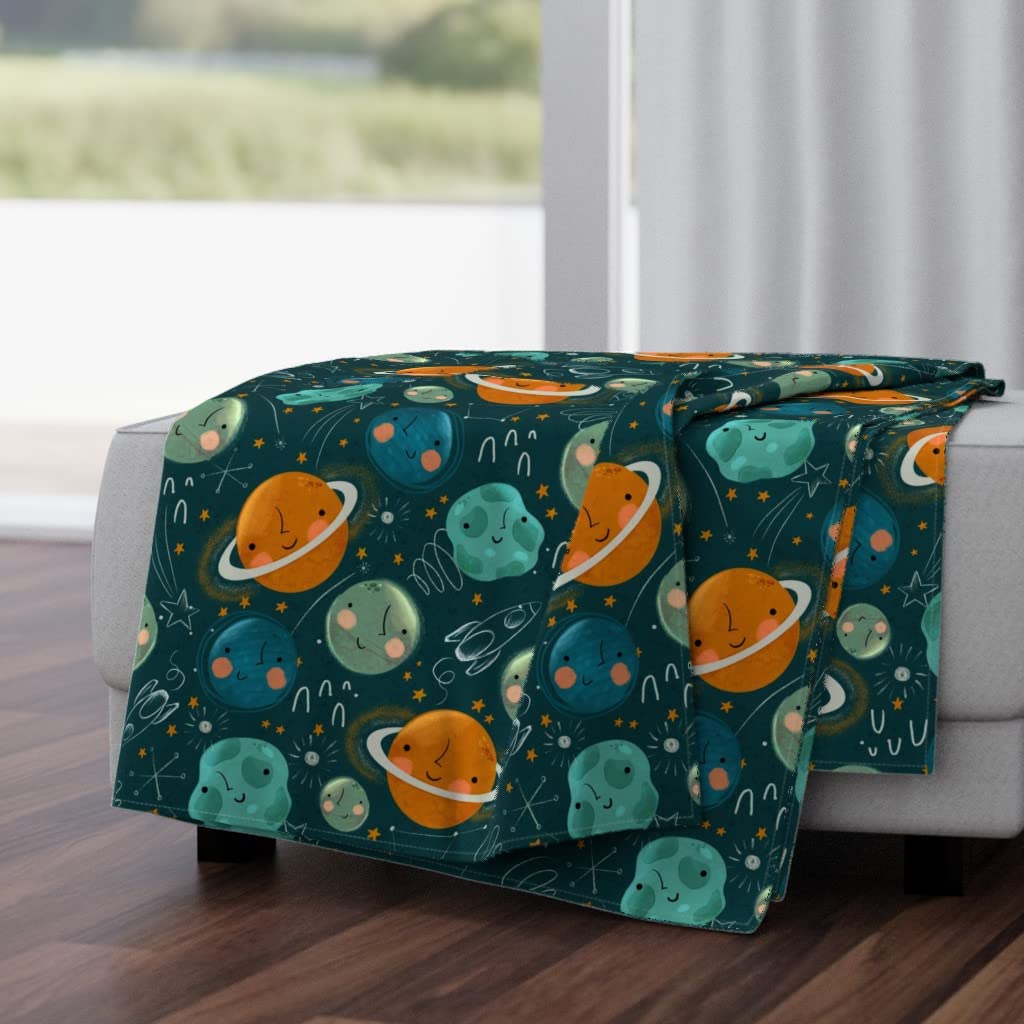 Luxe Velvet Throw Blanket 50x70 Inches - Solar System Planets Pattern Modern Blue Nursery Blanket for Boys | Soft Cozy Bedding for Kids Room, Space Themed Decor & Gift