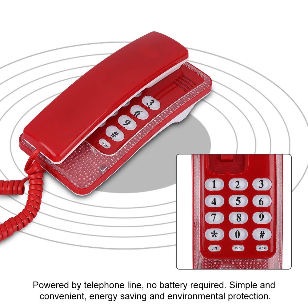 Wall Mount Landline Telephone - Corded Home Phone Extension for Hotel, Office & Home Use - No Caller ID - Available in Blue, White, Red (Red) - Durable & Easy Installation for Daily Communication