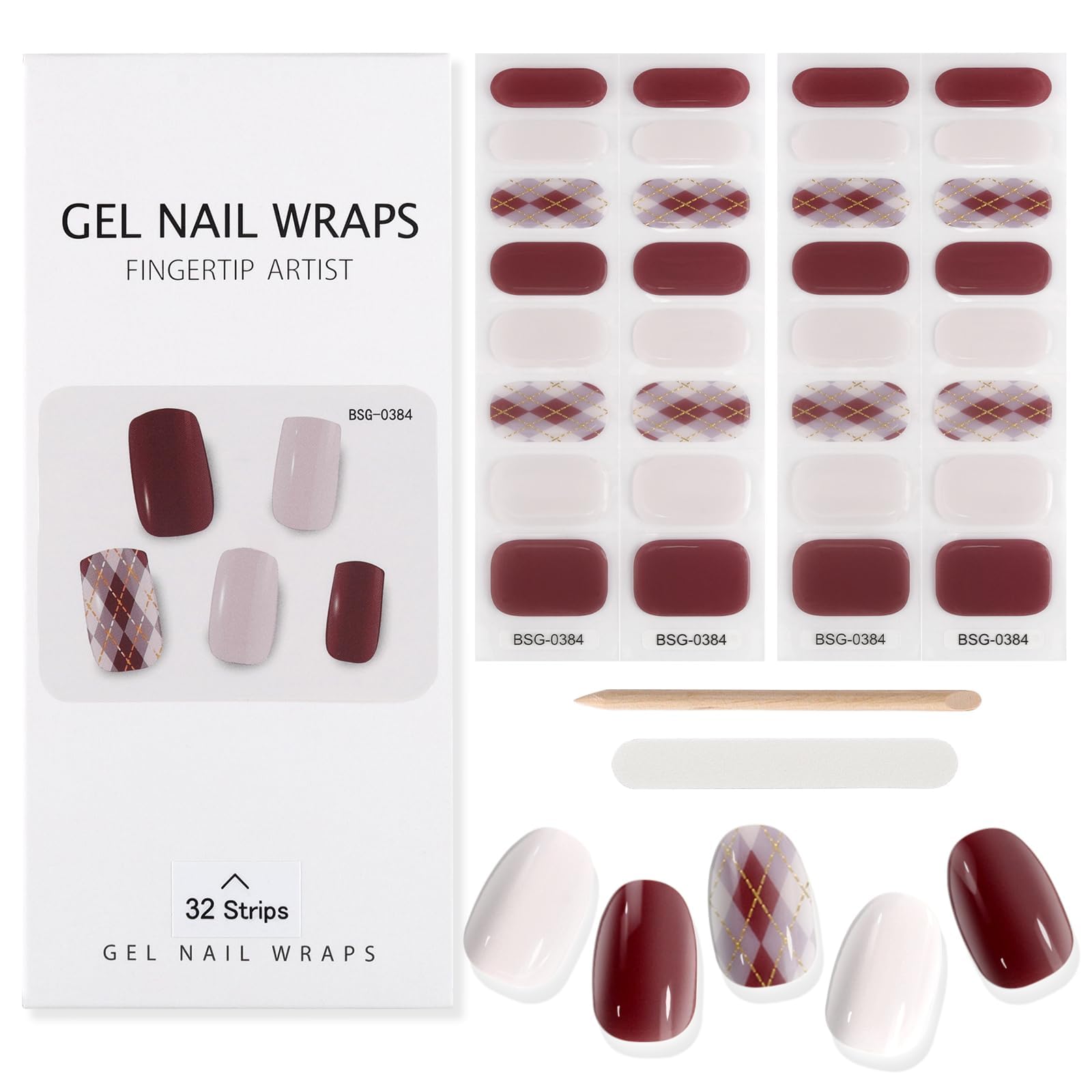 32Pcs Semi Cured Gel Nail Strips - Valentine's Day Nail Art Stickers with Nail File & Stick | Long Lasting Gel Polish Wraps for UV/LED Lamp | Perfect for DIY Manicures, Nail Salons & Special Occasions