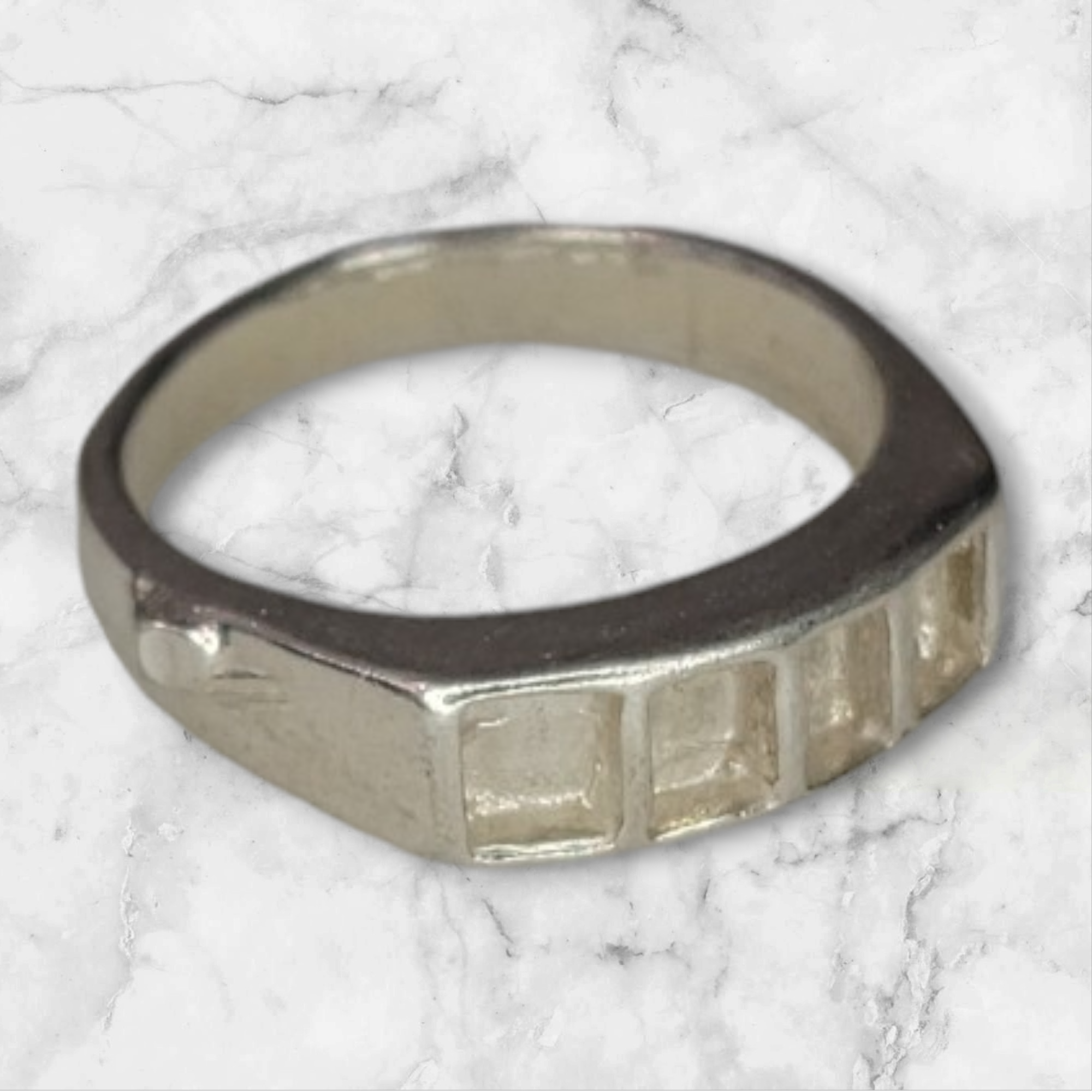 Solid Sterling Silver Inlay Rectangle Blank Setting for DIY Jewelry Making - Rough Cast Empty Ring Base for Carving & Engraving - Size 4-7 - Perfect for Silversmiths & Handcrafted Jewelry Projects (Wedding Bands, Engagement Rings, Artisan Creations)