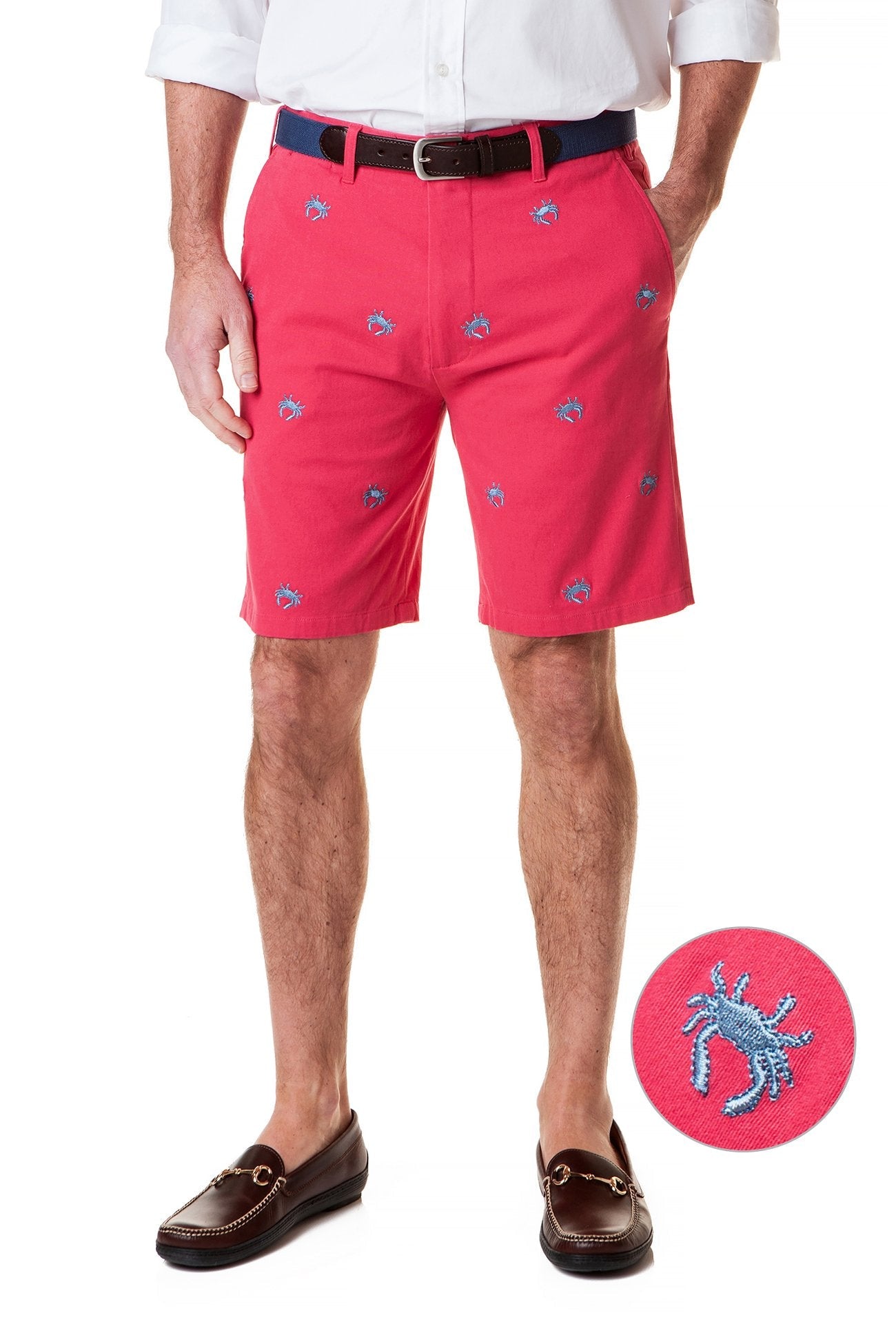 Cisco Short Stretch Twill Hurricane Red with Blue Crab Fishing Shirt - Lightweight Quick-Dry Performance Shirt for Fishing, Boating & Outdoor Activities