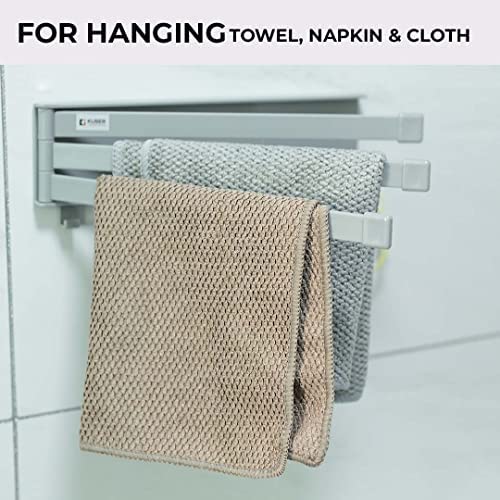 Kuber Industries 3-Pack 180 Degree Rotating Towel Holder Set - Self-Adhesive PP Bars for DIY Installation | Multi-Purpose Bathroom & Kitchen Organization | Minimalist Home Accessories (Grey, A3027) | Perfect for Small Spaces, Apartments and Dorm Rooms