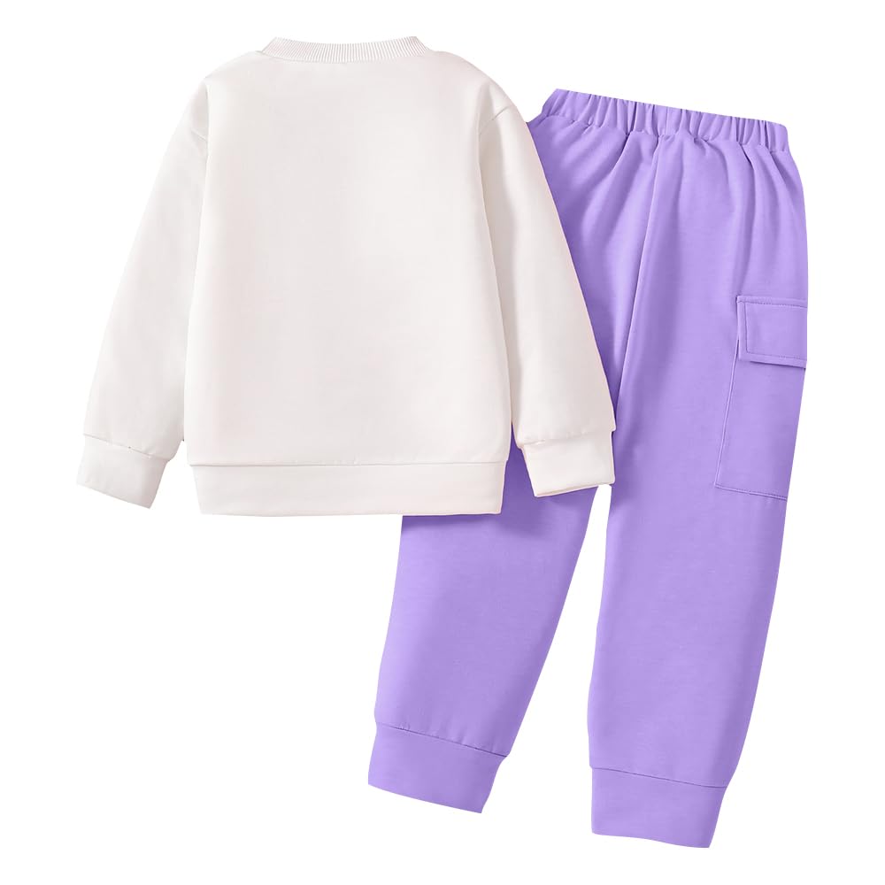 **Cartoon Graphic Print Toddler Girls Sweatshirt & Cargo Pants Set - Cute Casual Outfit for Playdates, Preschool & Everyday Wear**