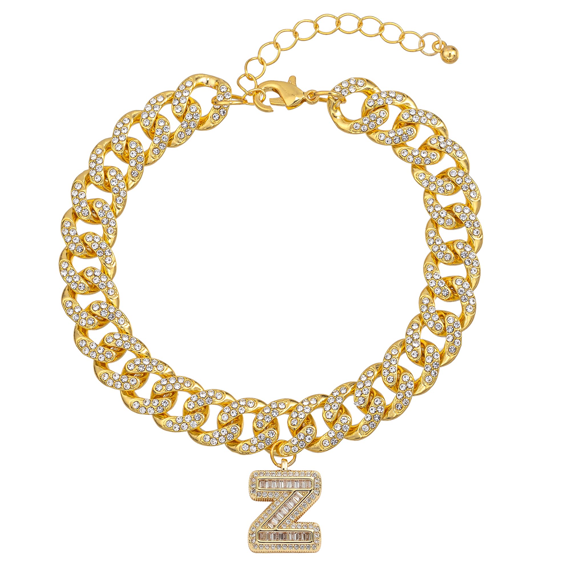 18K White Gold Plated Cuban Link Ankle Bracelet for Women & Men - Iced Out Two Line Rhinestones, Cubic Zirconia Inlay, 26 Letters Initial Anklet | Perfect for Gifts, Parties, and Everyday Fashion Accessories