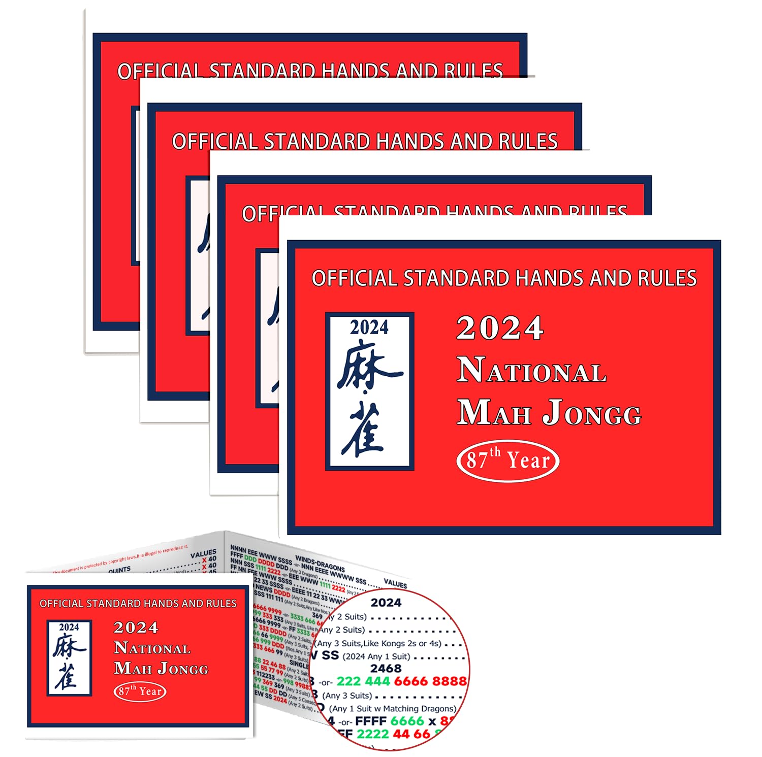 2024 Official Mahjong Cards Set - Large Print National Mah Jongg Cards with Hands & Rules - 4 Piece Game Set for Beginners & Seniors - Perfect for Family Game Nights & Social Gatherings
