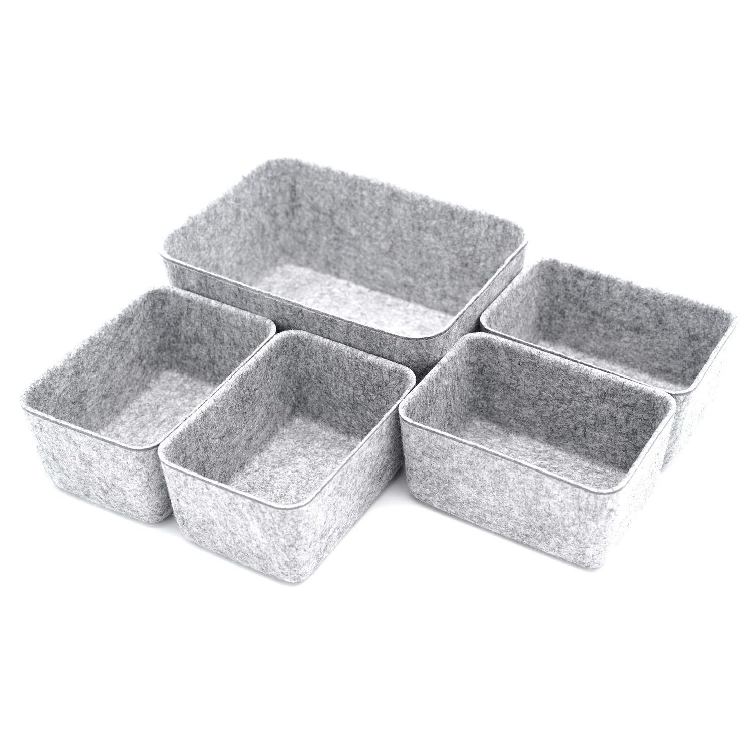 Welaxy 5-Pack Gray Felt Drawer Organizers for Office, Jewelry & Makeup