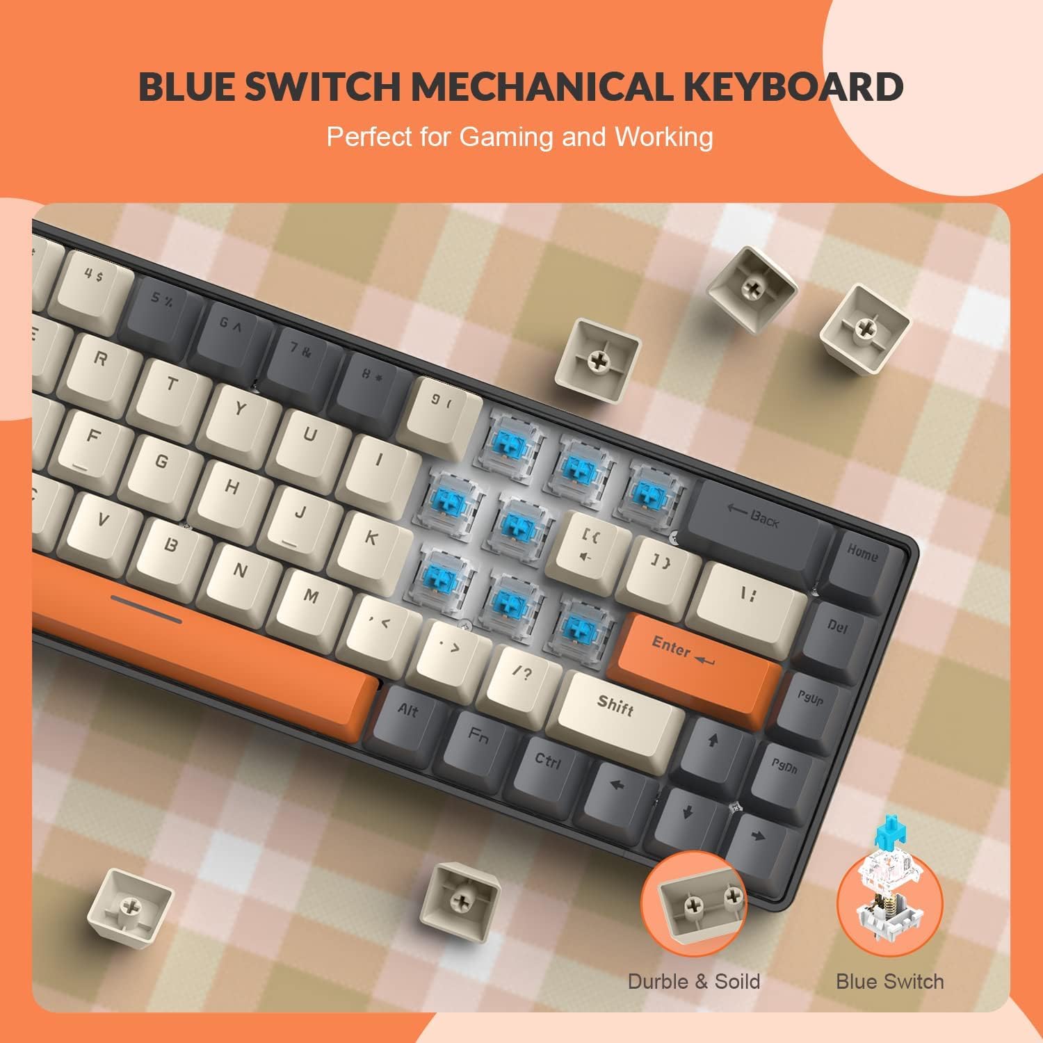 60% RGB Gaming Keyboard, Wired Mechanical Keyboard with 68 Keys TKL Compact Mini Layout, Honeycomb RGB Gaming Mouse (Up to 6400DPI), PC MAC PS5 Xbox Compatible - Perfect for Esports, Streaming & Office Work (Grey)