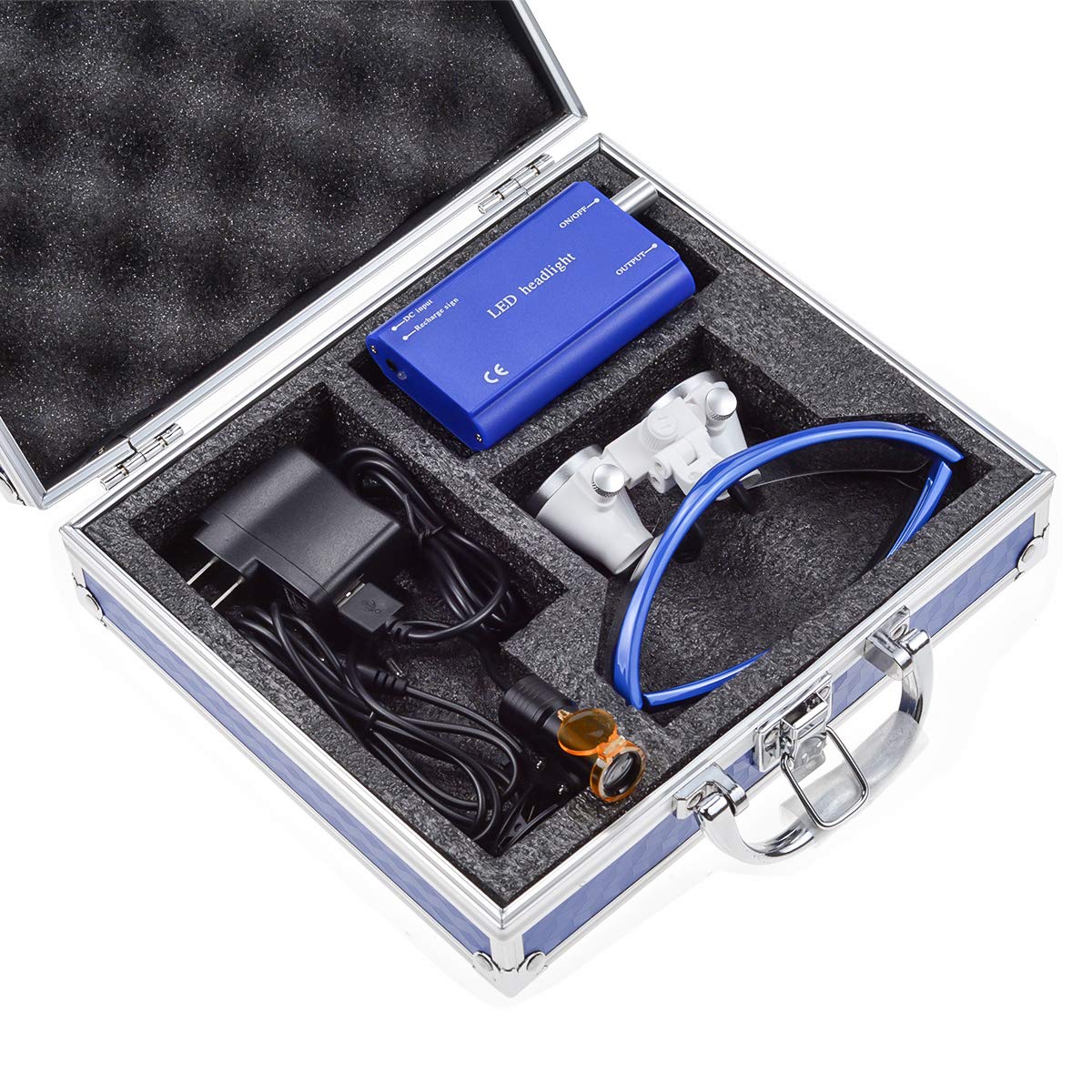 2.5X420mm Dental Loupes with 5W LED Headlight & Waist-Hanging Lamp - Blue DY-008 | Perfect for Dentists, Surgeons & Jewelers | Includes Aluminum Case & Light Filter