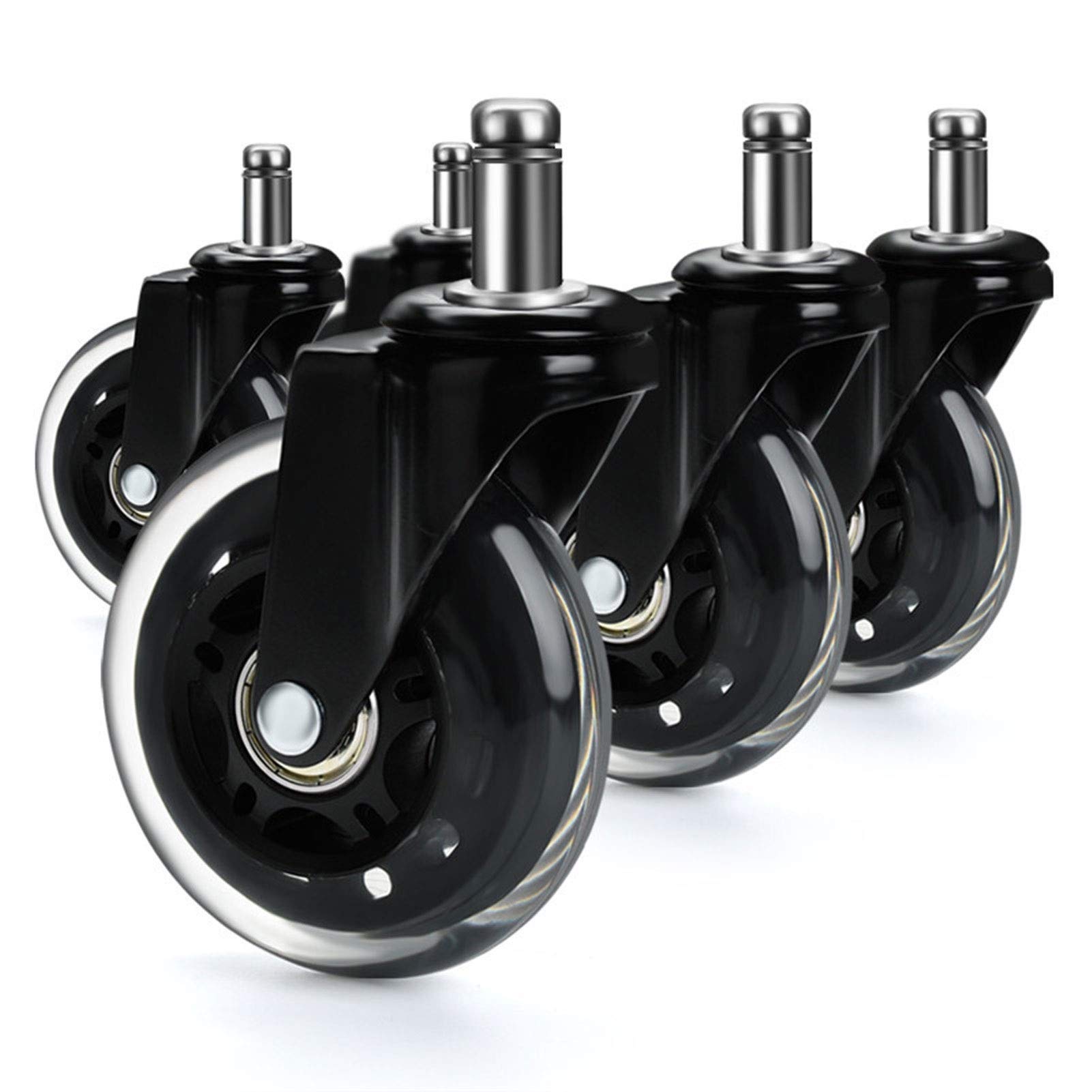 LQIAN 5-Pack 3 Inch Heavy Duty Swivel Rubber Caster Wheels for Office Chairs - 11mm Stem Replacement Rollers - Soft, Safe & Quiet Floor Protectors for Home Office, Conference Room and Classroom Use