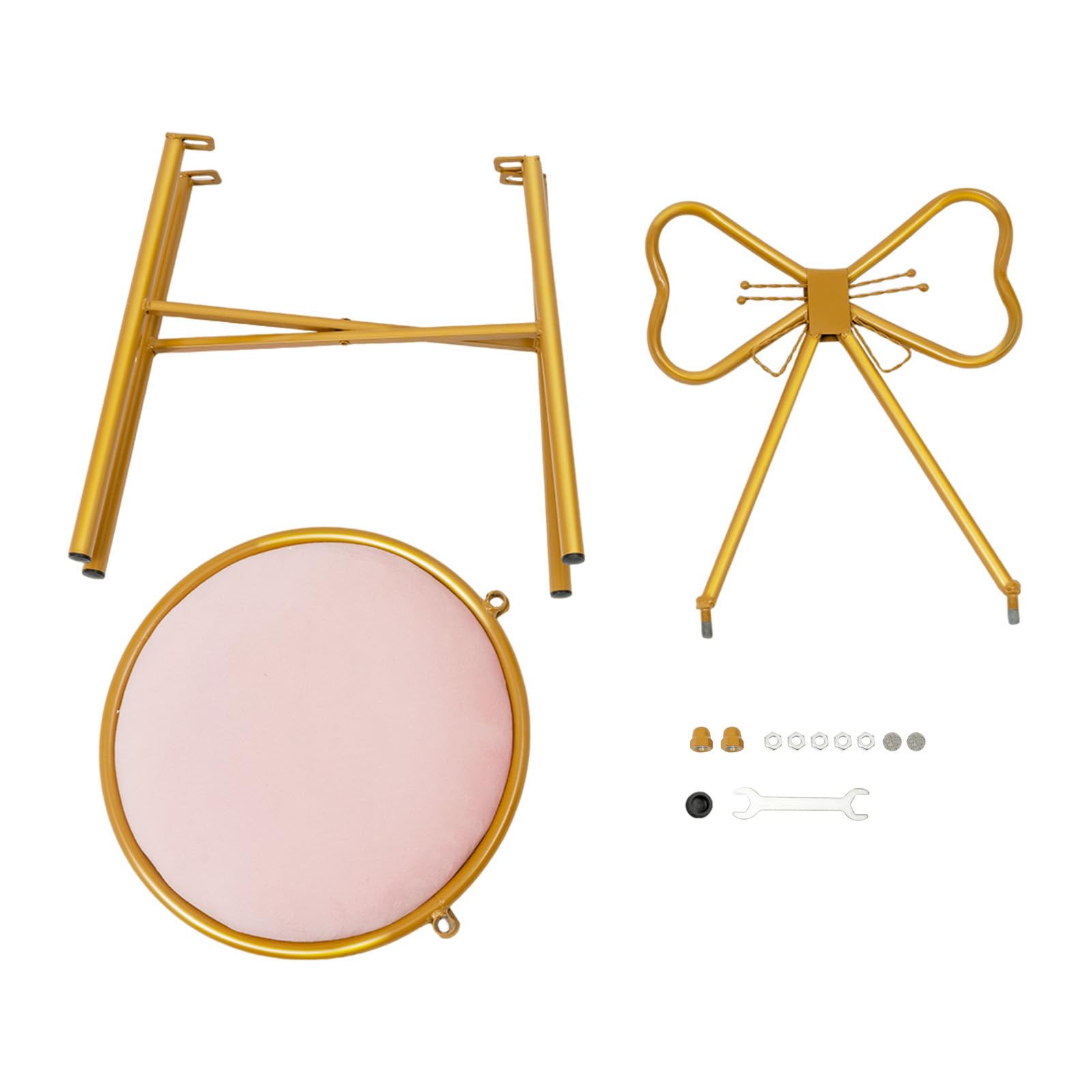 Elegant Pink Velvet Vanity Stool with Butterfly Bow Tie Backrest & Metal Frame - Comfortable Dresser Seat for Bedroom, Makeup, Lounge - Also Perfect for Kitchen, Pub, Breakfast Nook & Coffee Dining Areas