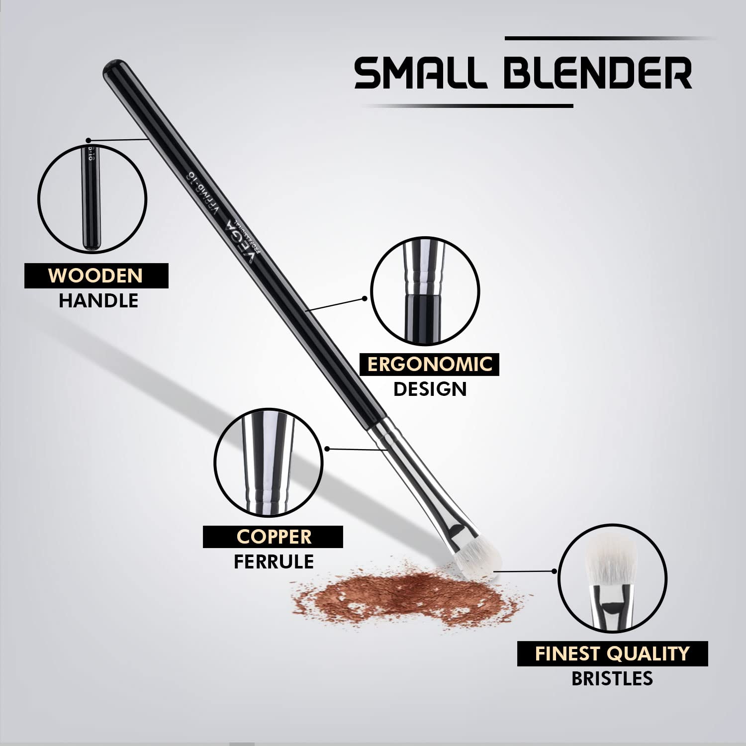 VEGA PROFESSIONAL Small Blender with Soft Bristles & Copper Ferrule - Wooden Handle Hair Brush (VPPMB-18) for Smooth Detangling & Styling at Home or Salon