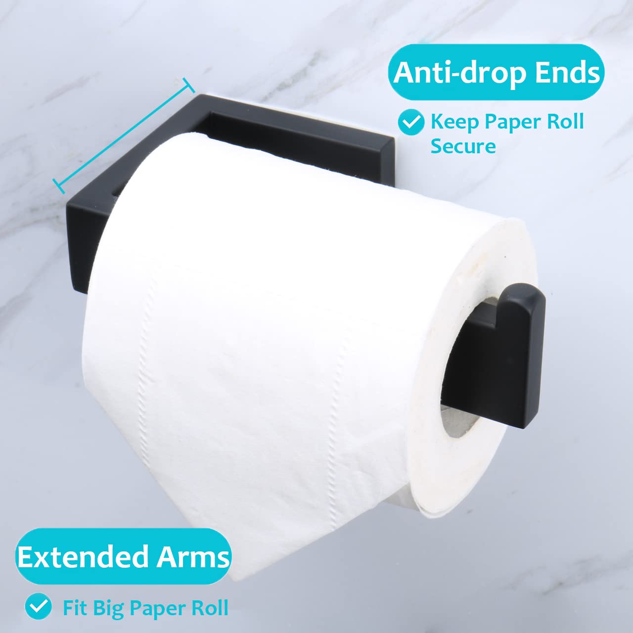 Stainless Steel Toilet Paper Holder - 304 Thickened Wall Mounted Bathroom Tissue Holder for Large Rolls, Black (5.9 Inch) - Perfect for Home, Office & Kitchen Use