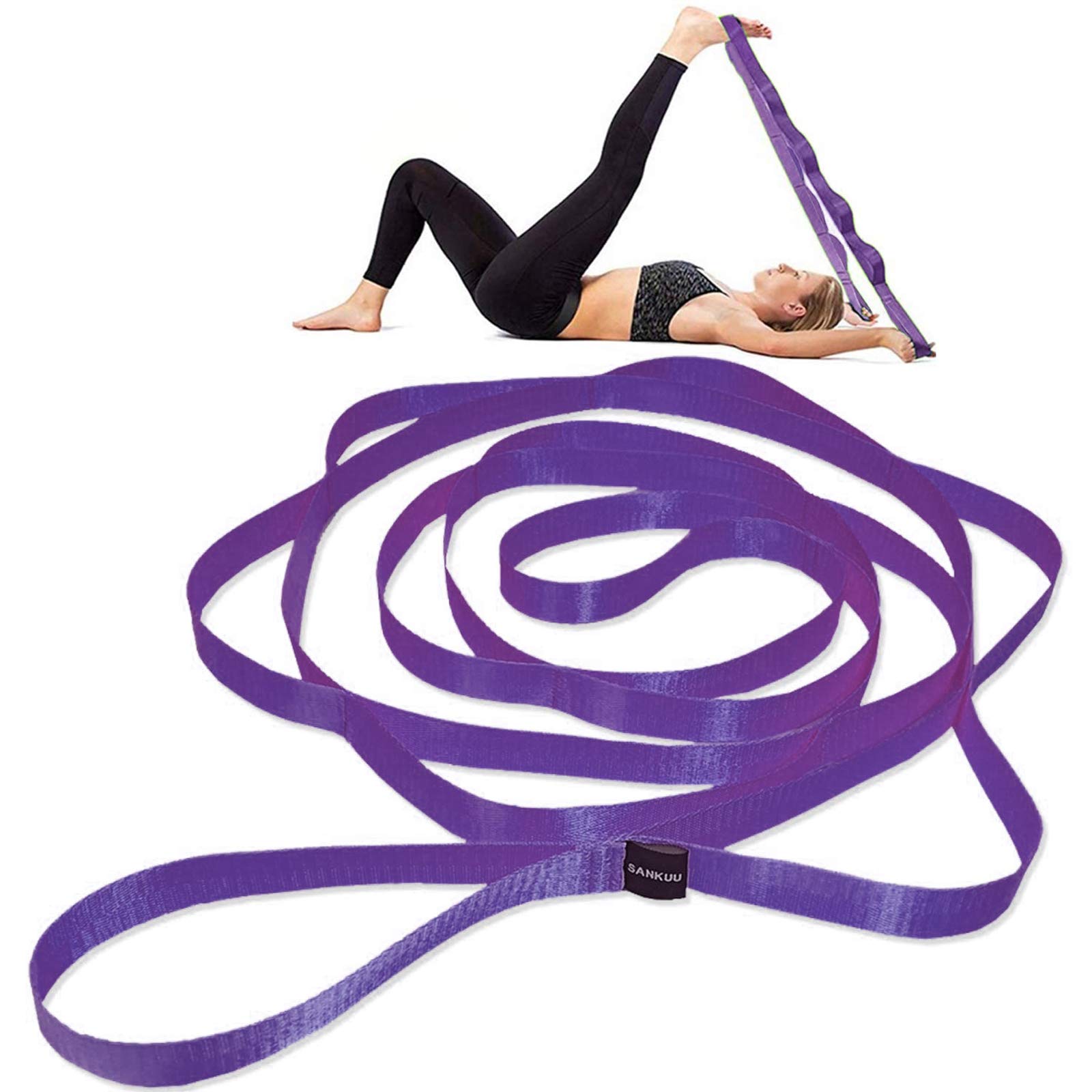 Premium SANKUU Yoga Stretching Strap with 12 Loops - Physical Therapy Equipment for Flexibility Training, Pilates & Gymnastics - Ideal for Home Workout, Gym Exercise & Rehabilitation (Women & Men)