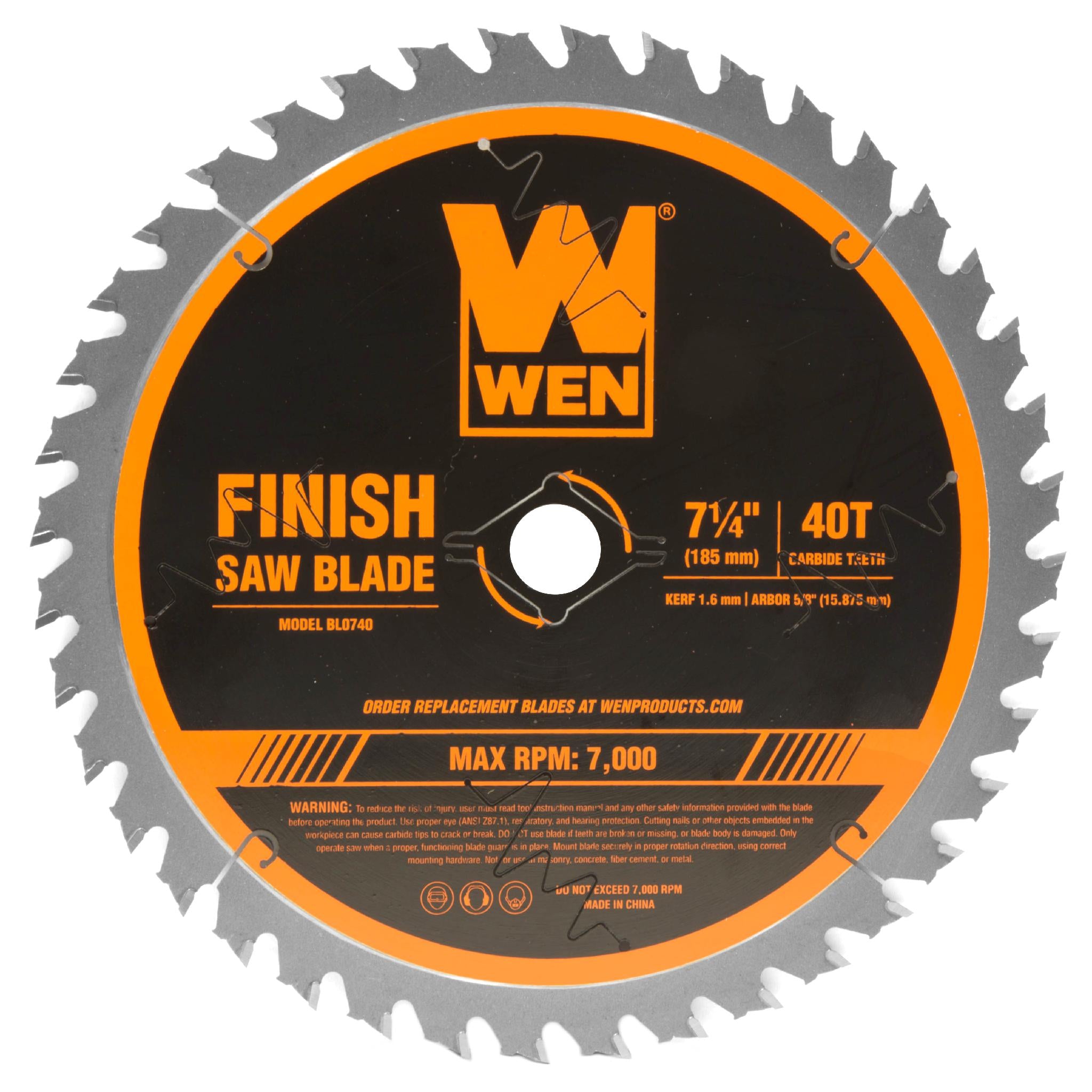 7.25 Inch 40 Tooth Carbide Tipped Professional Finish Saw Blade - WEN BL0740 for Miter Saws & Circular Saws | Perfect for Woodworking, Trim Work & Fine Finish Cuts