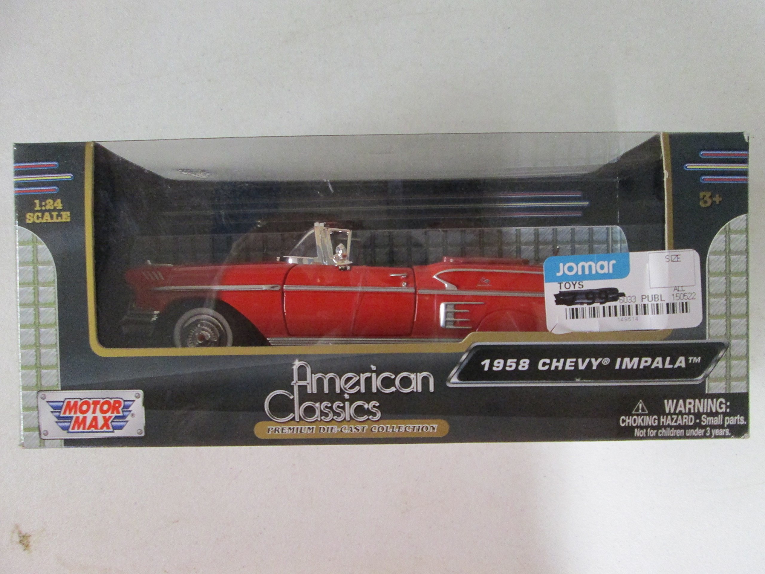 1958 Chevy Impala Convertible Red 1:24 Scale Diecast Model Car - Motor Max American Classics Collection - Perfect for Collectors, Display & Gift Giving