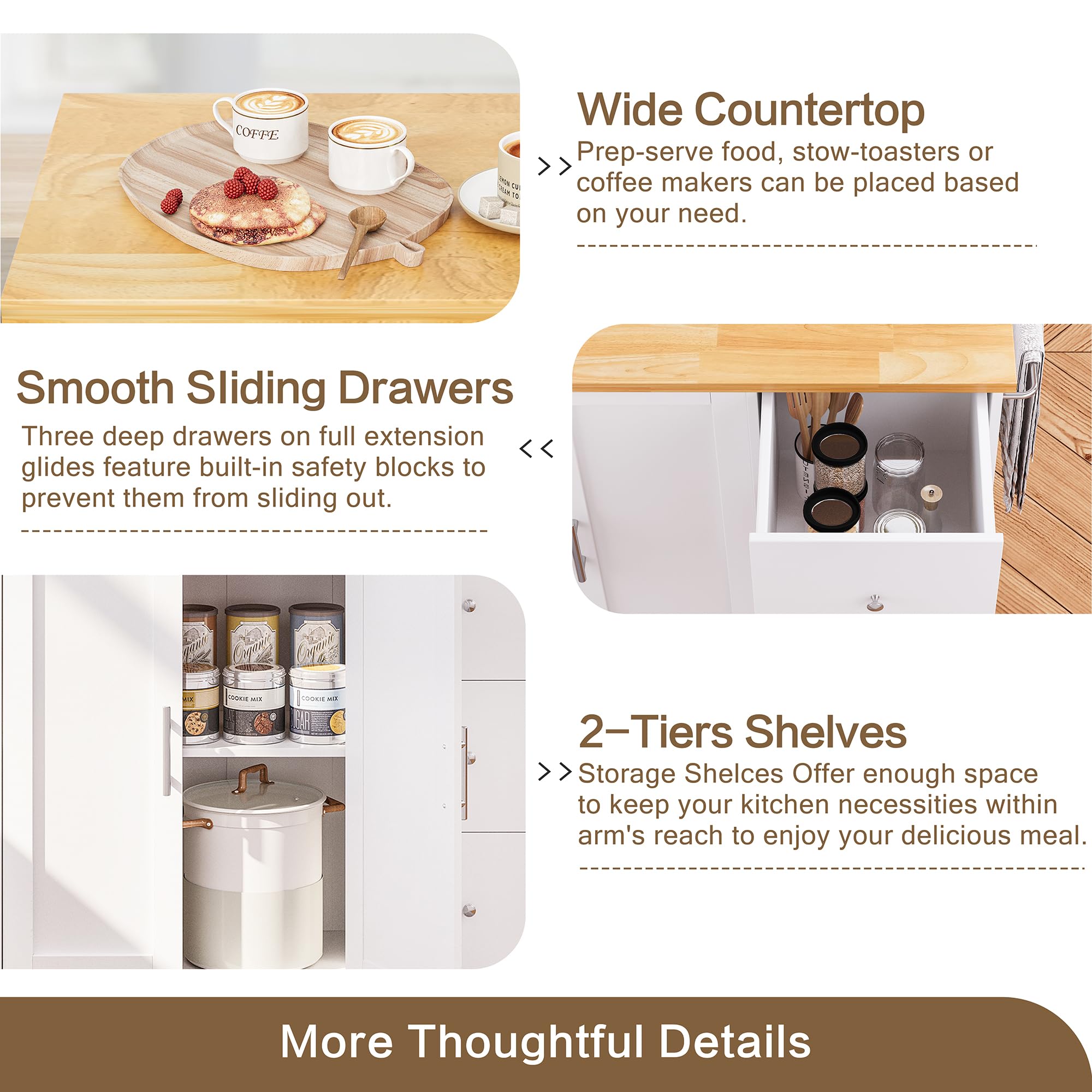 SUNLEI 39.7-Inch White Kitchen Island Cart on Wheels with Storage Cabinet & Foldable Drop Leaf - Portable Rolling Kitchen Table with Towel Handle - Perfect for Small Kitchens, Apartments & Dining Room Prep