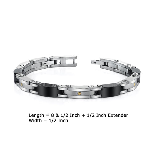 Men's Stainless Steel Bracelet - Black & Silver Link Chain Wristband for Casual & Formal Wear | Durable & Stylish Jewelry Gift for Men