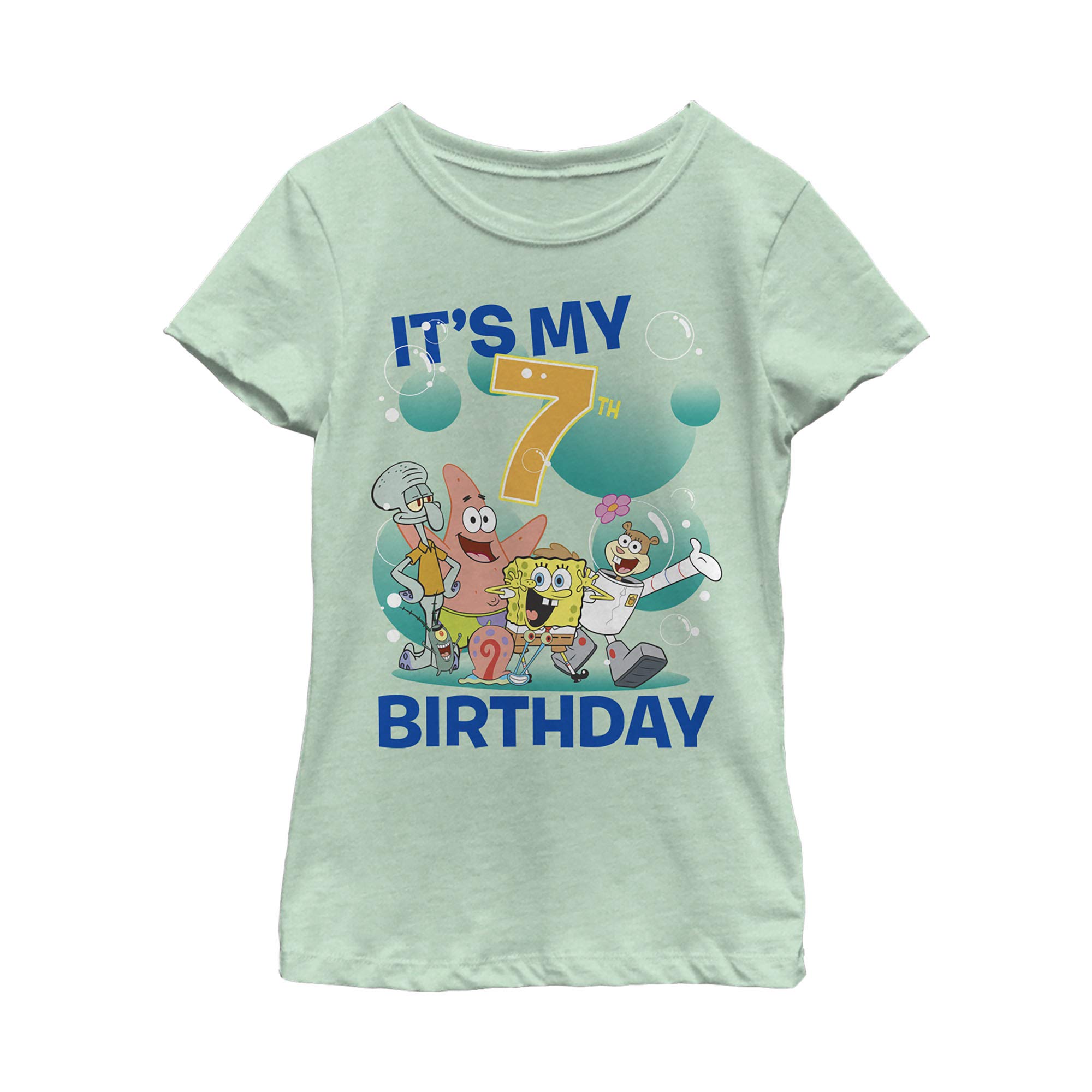 SpongeBob SquarePants 7th Birthday Girls Short Sleeve T-Shirt | Cute Cartoon Graphic Tee for Kids | Perfect for Birthday Parties & Casual Wear