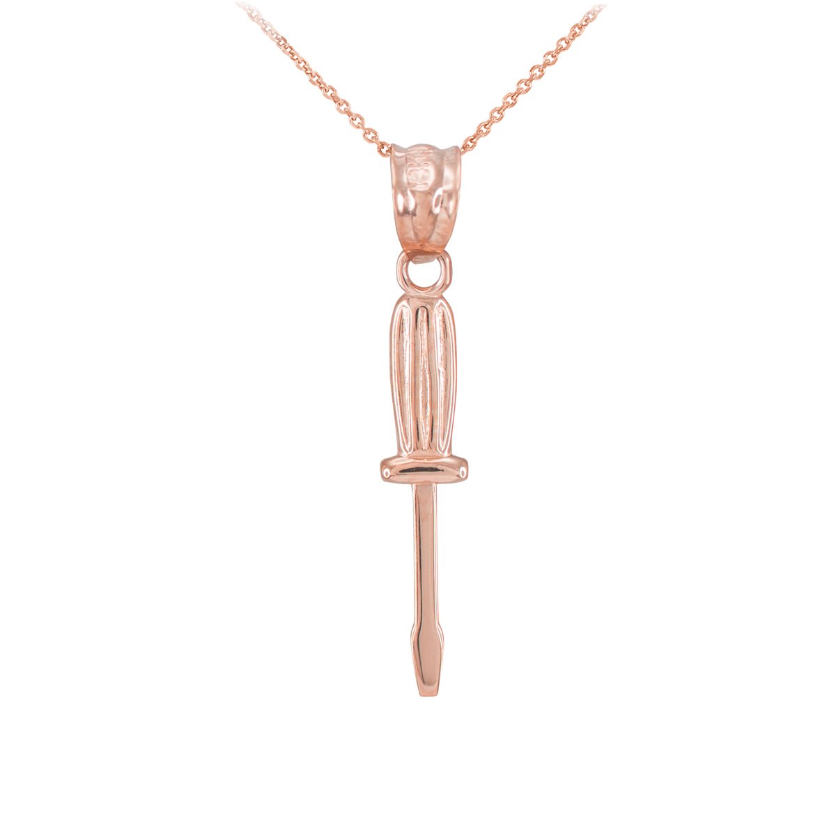14K Rose Gold Screwdriver Pendant Necklace for Women - High Polish Jewelry Gift for Her - Perfect for DIY Lovers, Engineers & Fashion Accessories