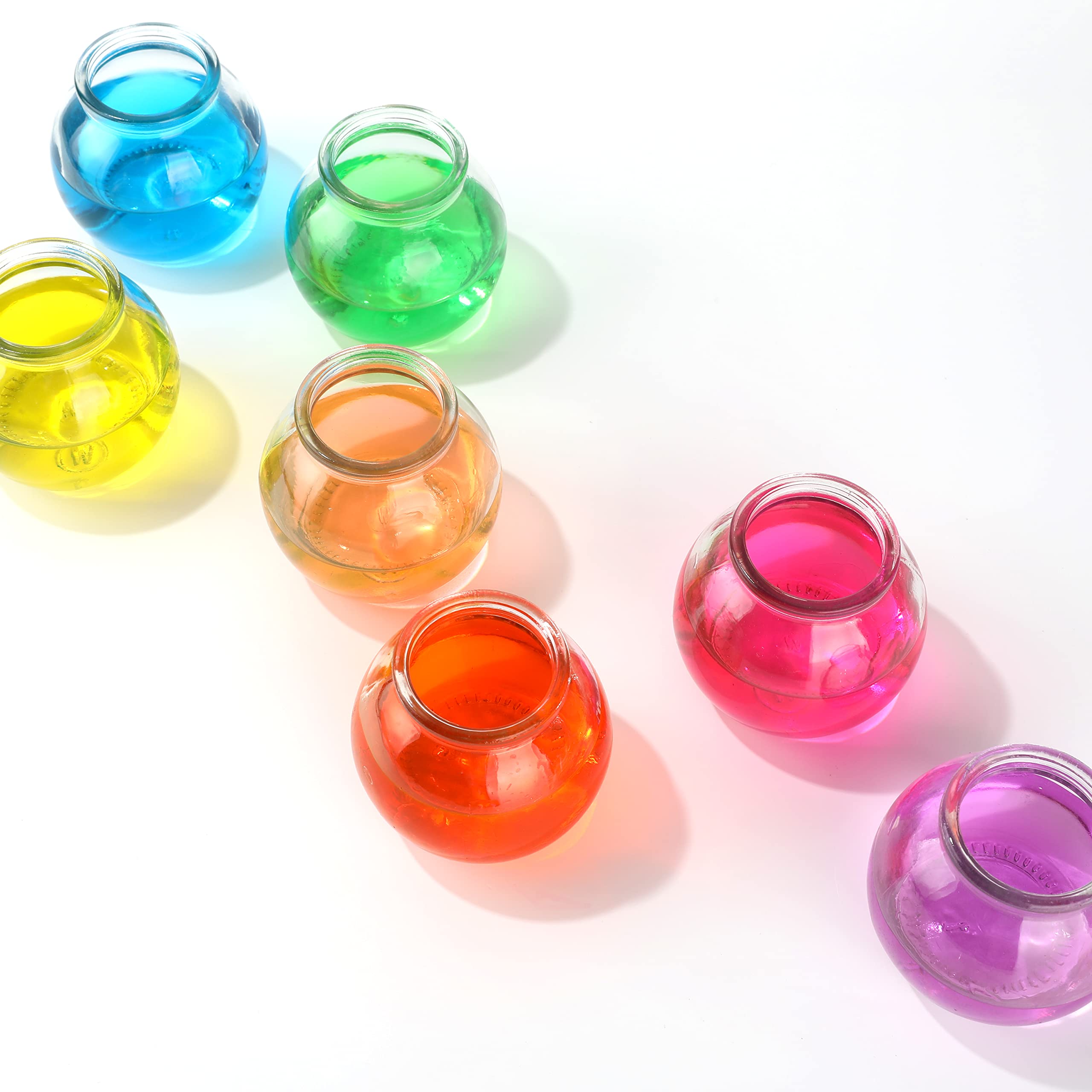 Magic Season Decorative Glass Bottles with Cork Stoppers - 6 Pack 3.3 fl oz Spherical Bottles for Essential Oils, DIY Crafts, Wedding Favors & Home Decor