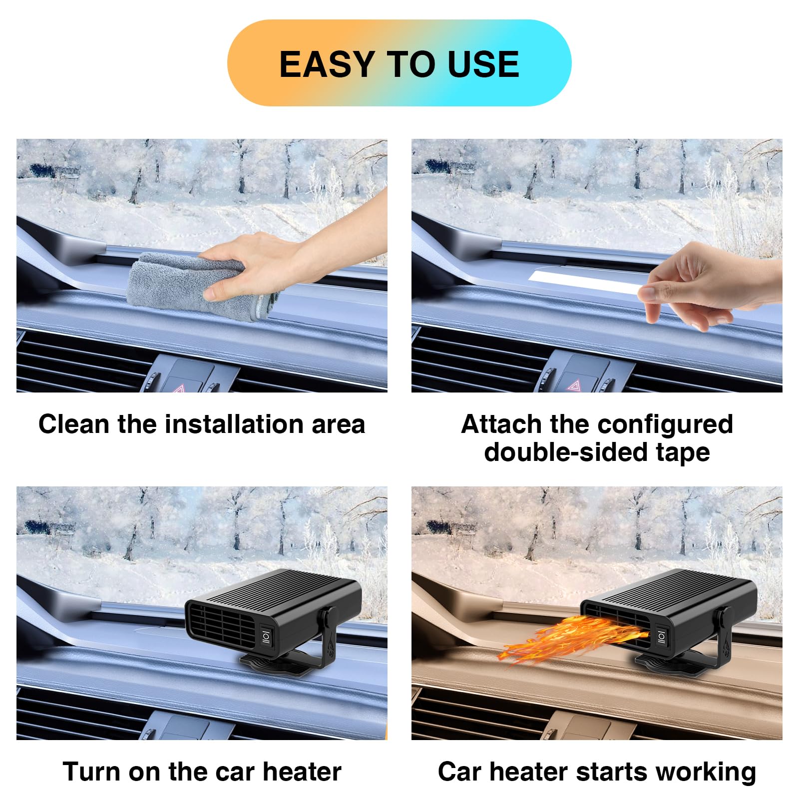 Upgraded Portable 12V 150W Car Heater & Cooler Fan - Dual Function Auto Defroster & Defogger for Windshield - Fast Heating/Cooling Ceramic Heater with Cigarette Lighter Plug (Premium Black) - Perfect for Winter Driving & Summer Road Trips