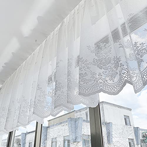 AOKQYA White Lace Valance Curtains 18 Inch Length, Farmhouse Style Kitchen Window Curtains for Cozy Home Decor