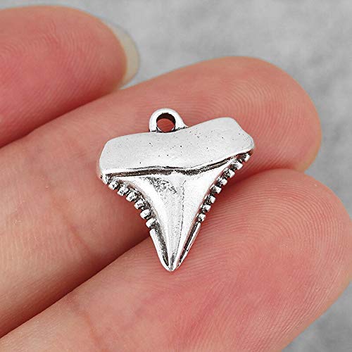 Handmade Antique Metal Shark Tooth Charms - 20Pcs DIY Jewelry Making Supplies for Necklace, Bracelet & Crafting (17x16mm) - Perfect for Boho, Beach & Gothic Style Jewelry Designs