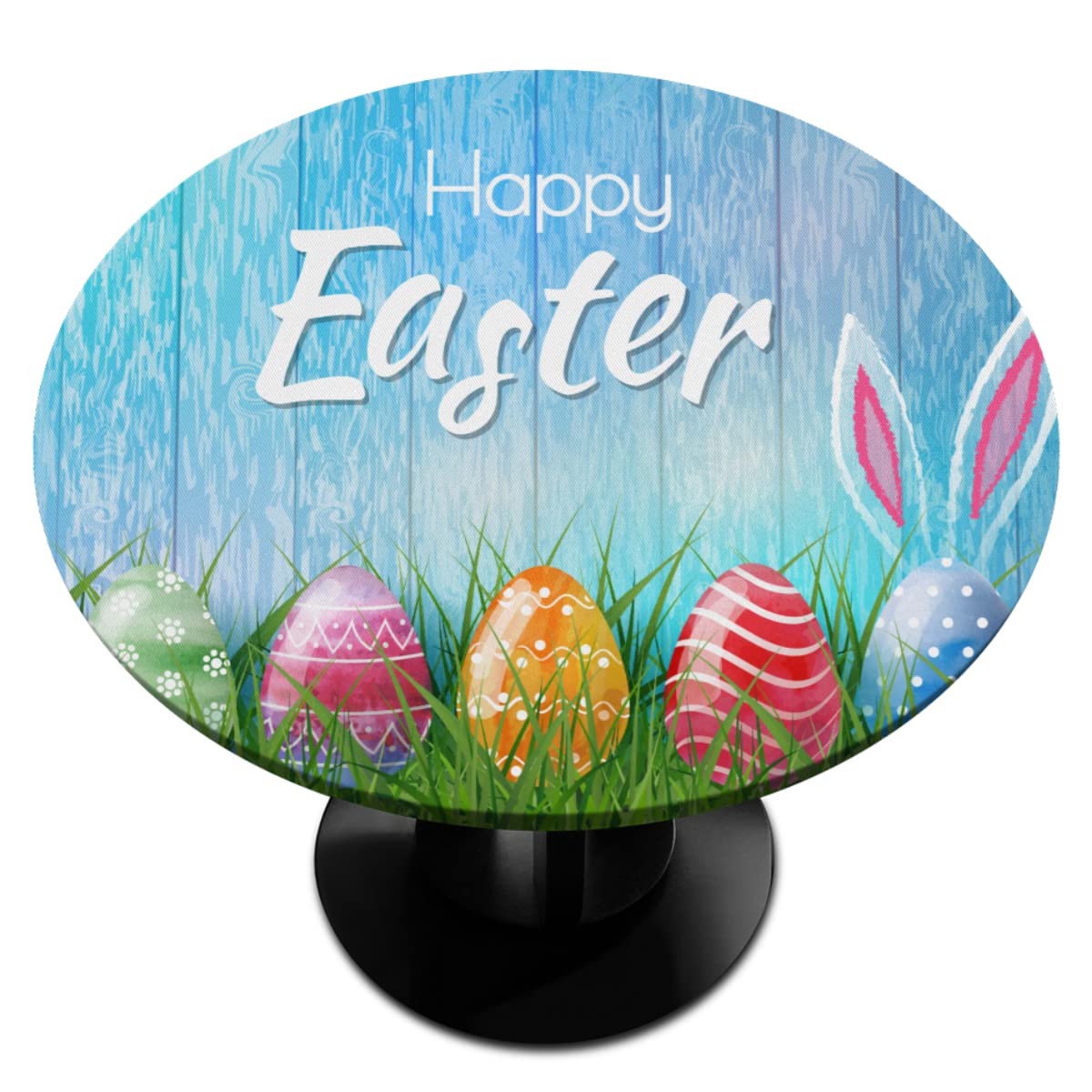 Rabbit Easter Egg Elastic Edge Round Fitted Tablecloth - Spillproof Washable Polyester Table Cover for Kitchen, Dining, Party (Fits 36-42 Inch Tables) | Perfect for Easter Celebrations, Holiday Gatherings & Family Dinners