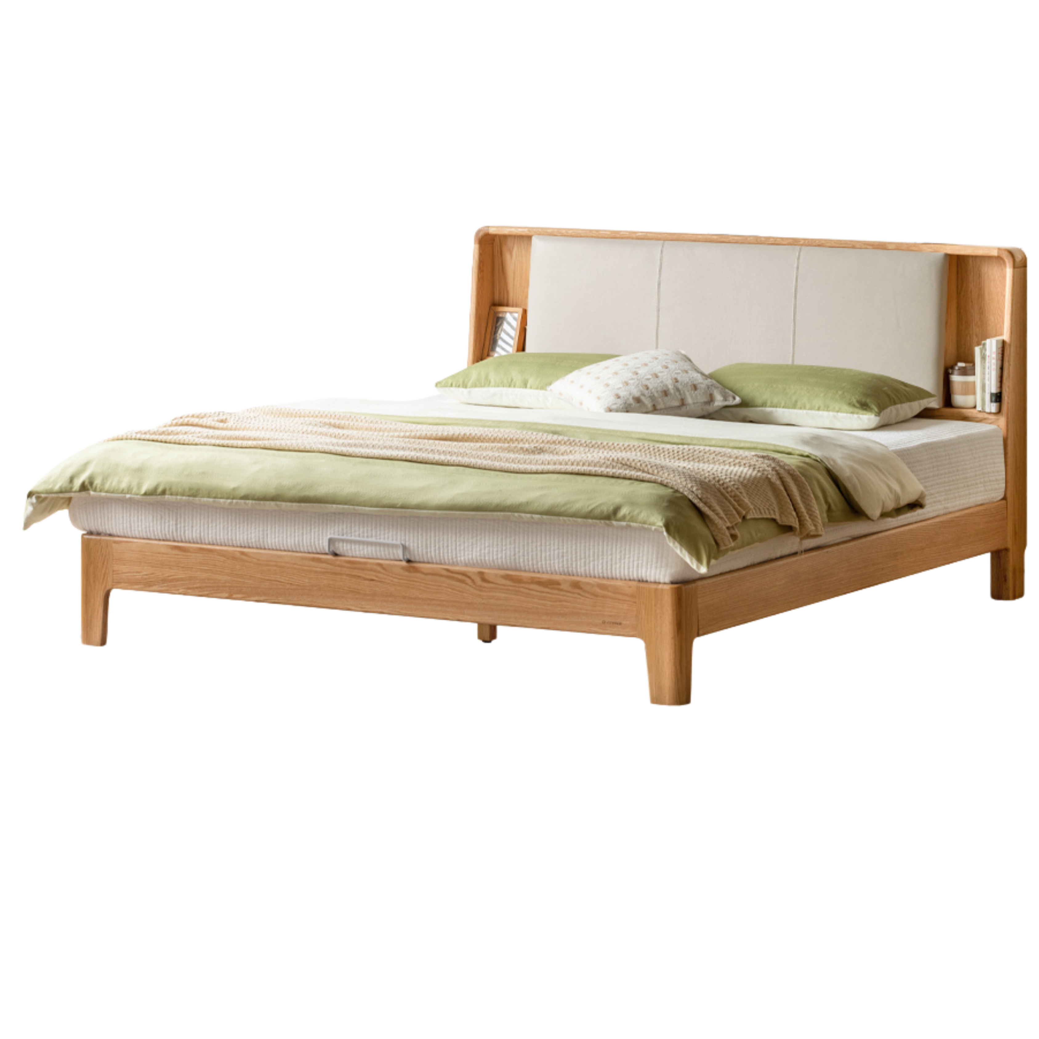 Natural Wood Color beige Leather low-bunk luminous bed