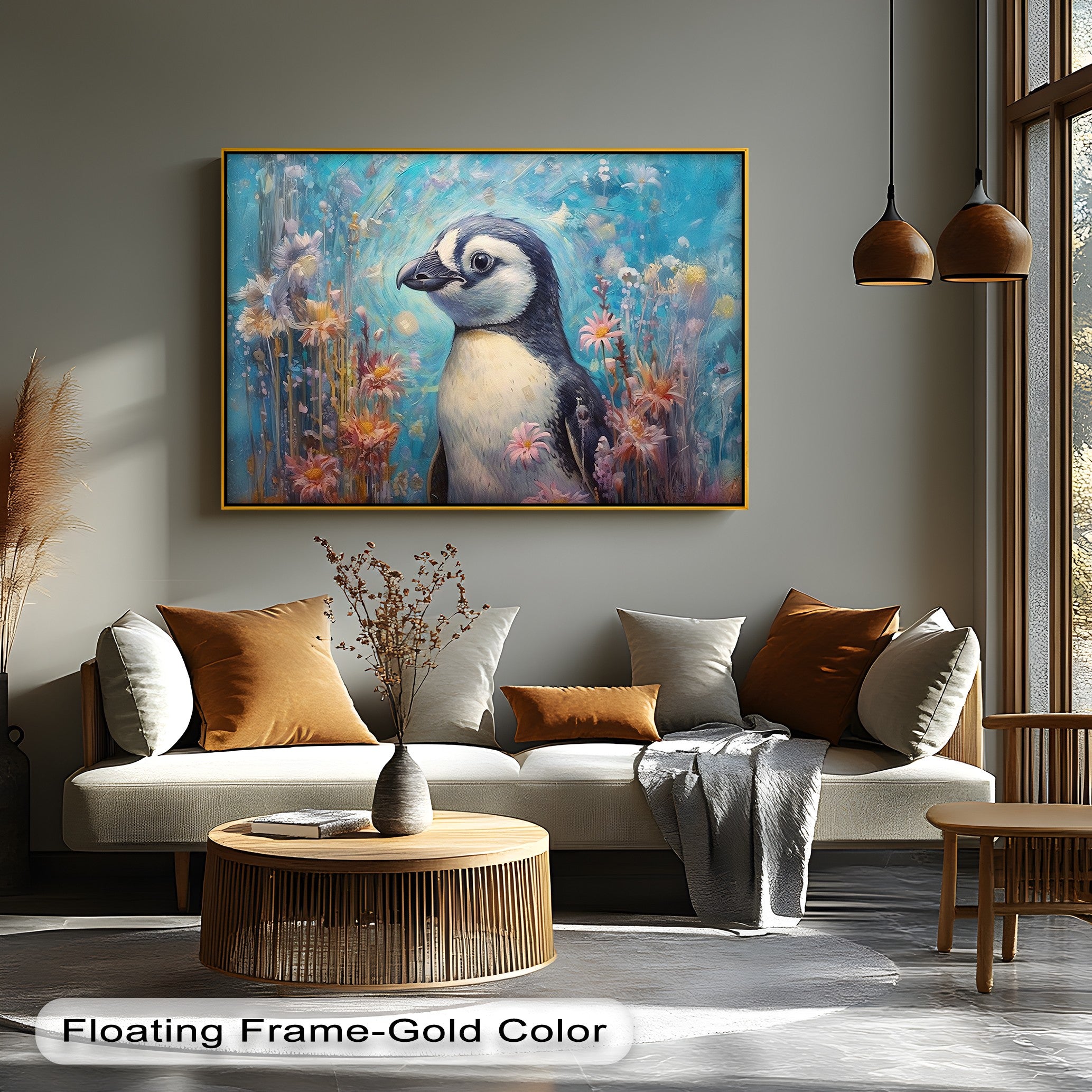 Blossom Companion - Dreamy Penguin Animal Canvas Print Wall Art for Nursery, Kids Room & Home Decor | Perfect Gift for Animal Lovers
