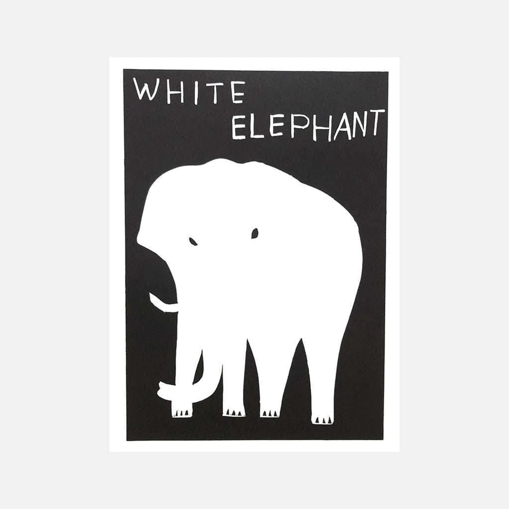 DAVID SHRIGLEY White Elephant Art Print - Surreal Wall Decor for Home & Office - Perfect for Living Room, Bedroom or Gift