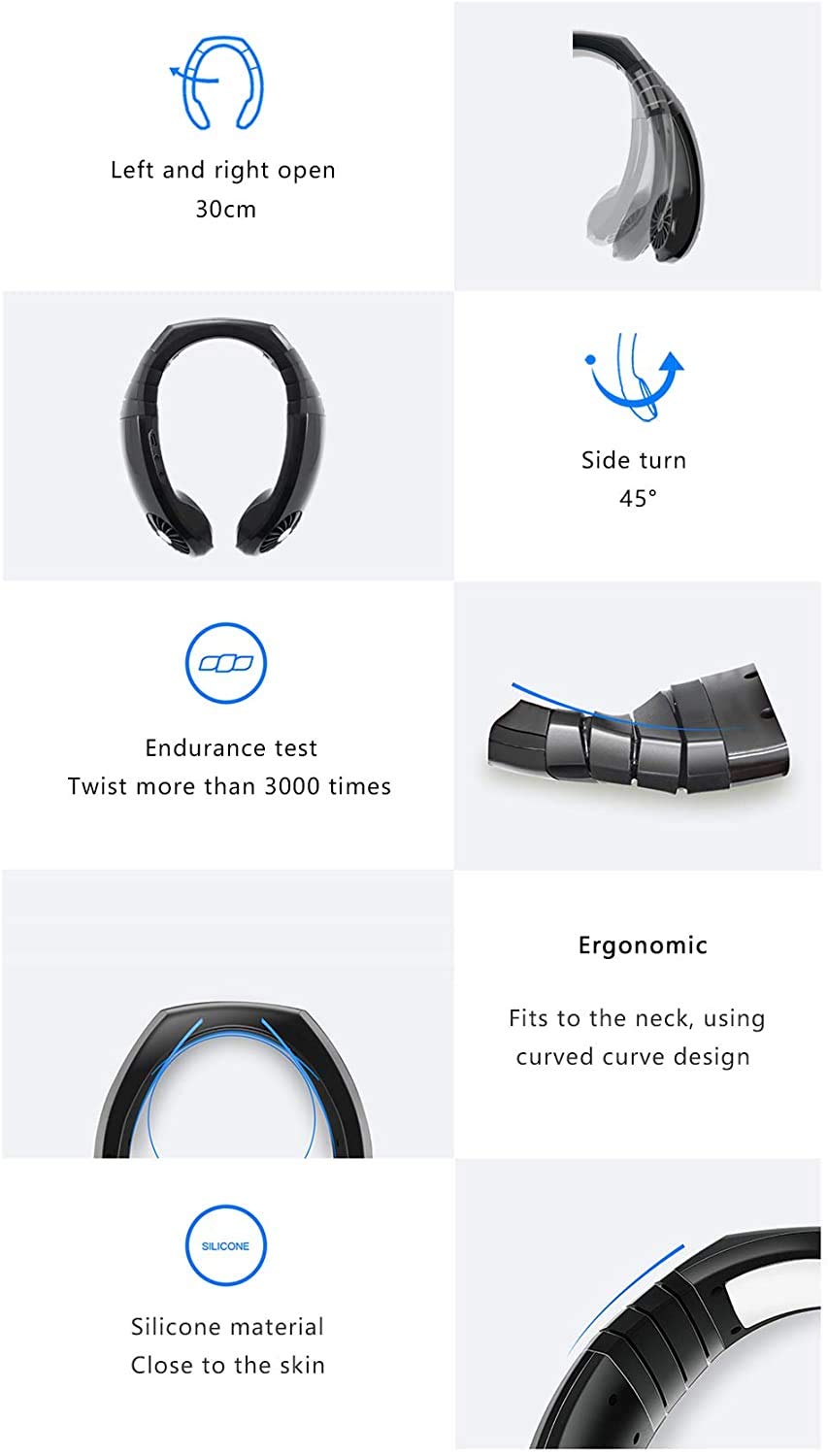 Portable USB Mini Air Cooler - Wearable Neck Fan with 3600mAh Battery, Hands-Free Personal Cooling Fan for Office, Travel & Outdoor Activities