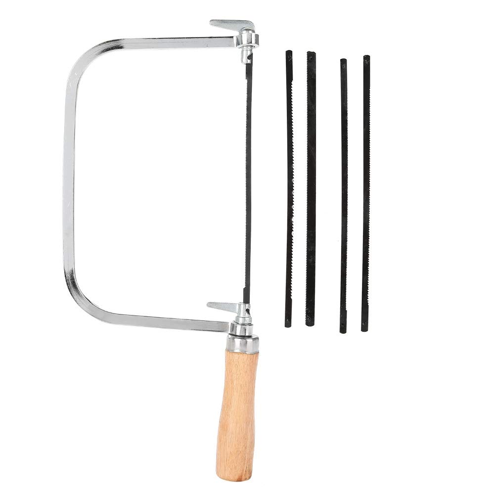 Premium Coping Saw with 5 Replacement Blades - U-Shaped Steel Frame Woodworking Hand Saw for Jewelry Making, Wood Cutting, Plastic & Rubber Crafting - Ideal for Jewelers, Garden Tools & DIY Projects