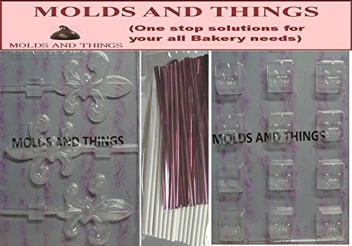 Fleur-de-Lis Chocolate Candy Molds Set with Copyrighted Instructions & Lollipop Packaging Kit - Perfect for DIY Chocolate Making, Candy Gifts, and Party Favors