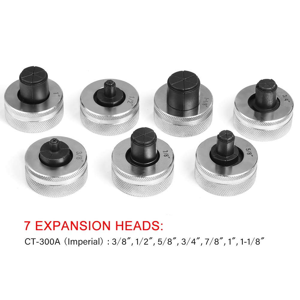 EVTSCAN CT-300A Hydraulic Tube Expander Kit - Professional Tubing Expanding Tool with 7 Expander Heads for Soft Copper, Aluminum, Titanium & Steel Tubes - Perfect for HVAC, Plumbing & Automotive Repair