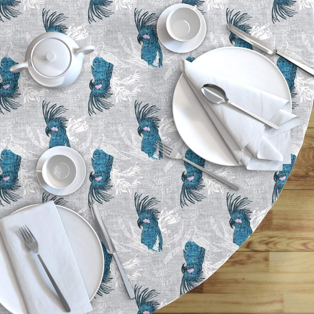 Custom Cockatoo Blue Bird Print Cotton Sateen Tablecloth 70
