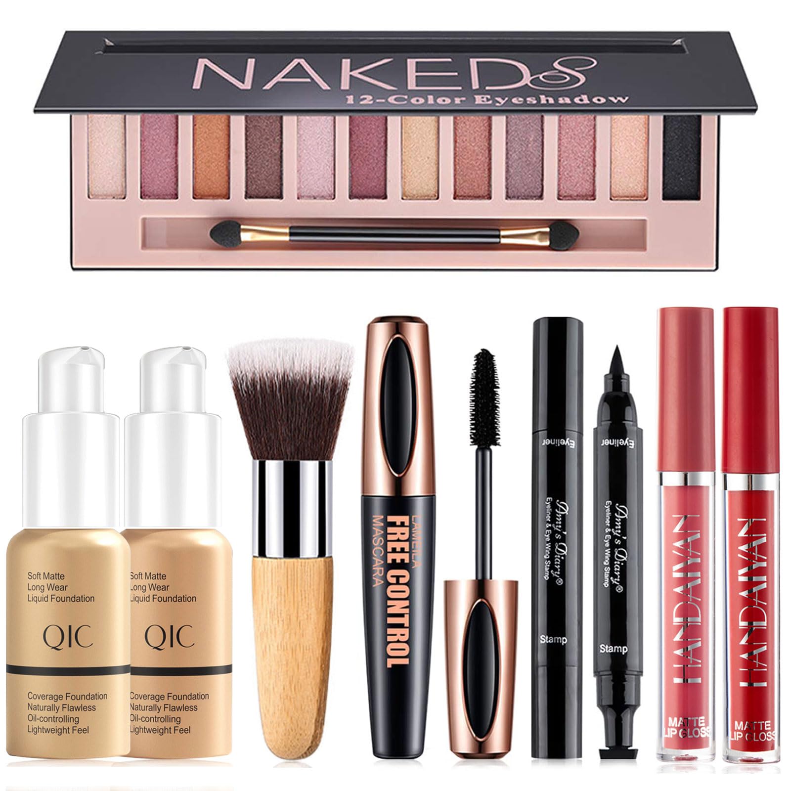 All-in-One Makeup Kit for Women - 12 Color Naked Eyeshadow Palette, 2 Foundations, Eyeliner, Mascara, 2 Lipsticks & Makeup Brushes | Perfect Gift Set for Women, Girls & Teens | Great for Daily Use, Parties & Special Occasions