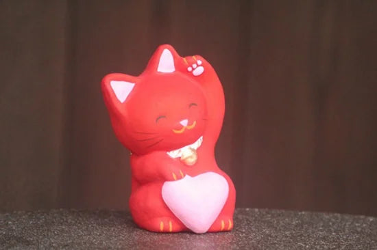 Authentic Japanese Maneki Neko Lucky Cat Figurine - Nagahama Doll Red Beckoning Cat for Good Fortune | Perfect for Home Decor, Office Feng Shui & Gift Giving