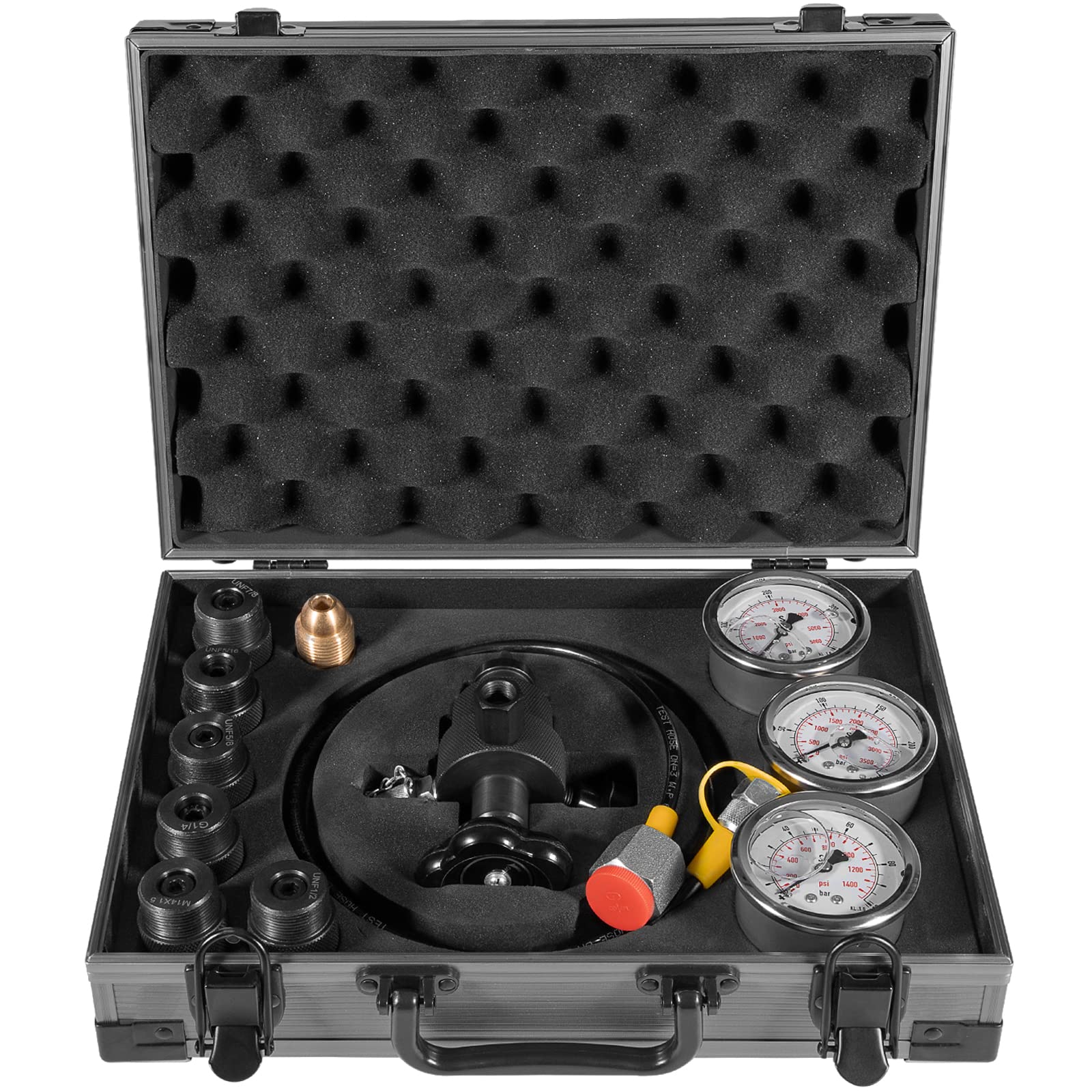 GK-01 Hydraulic Accumulator Nitrogen Charging System Kit - 7 Couplings, 3 Pressure Gauges, Gas Hose & Main Valve Body | Professional Nitrogen Pressure Testing & Charging Tools for Industrial Maintenance & Hydraulic Systems