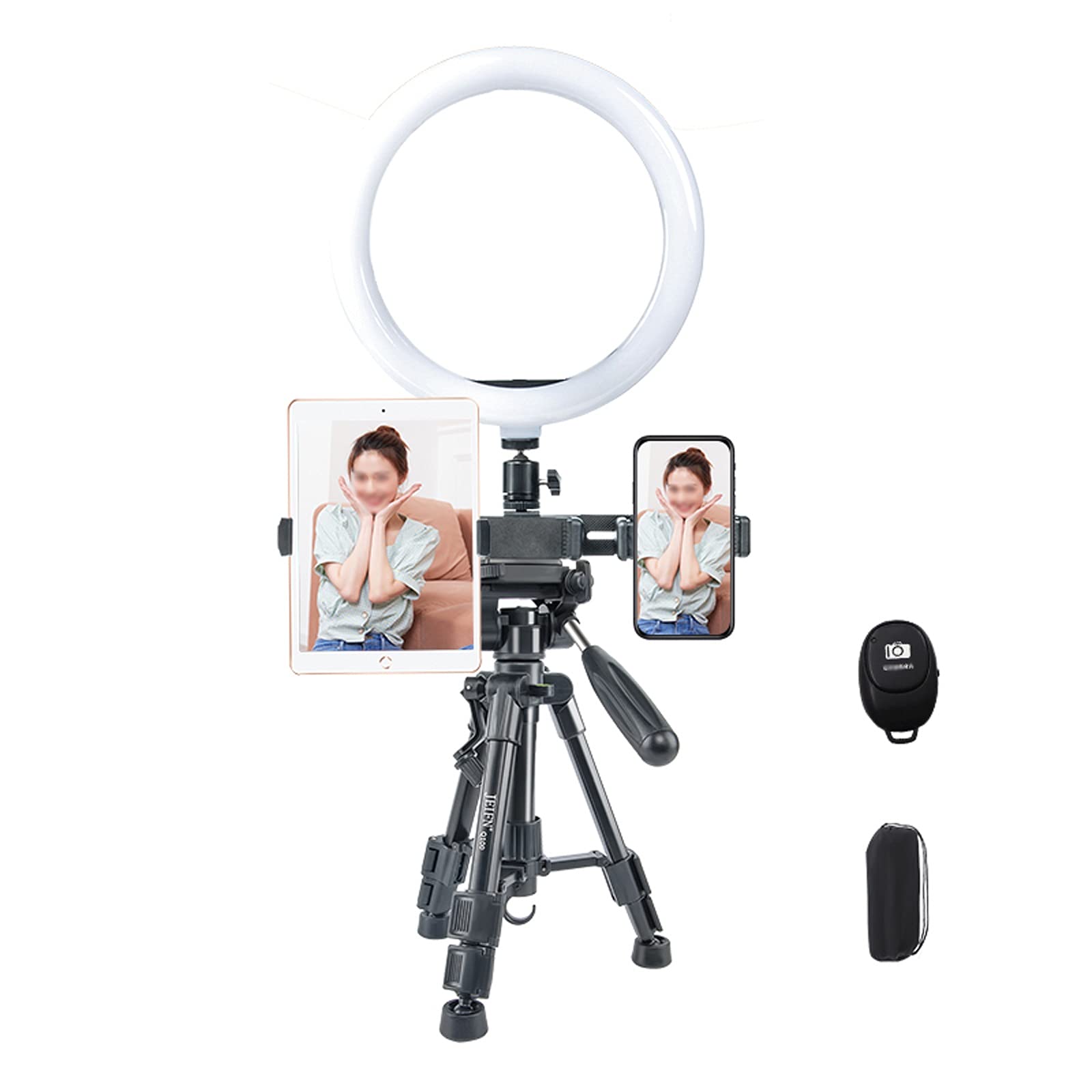 FURUIWUFENG 10-inch Adjustable Phone Stand with Ring Light & Tripod - Dimmable LED Selfie Light for Live Streaming, Video Calls, Makeup Tutorials - Includes 2 Phone Holders (Black) - Perfect for TikTok, YouTube, Instagram & Beauty Vlogging